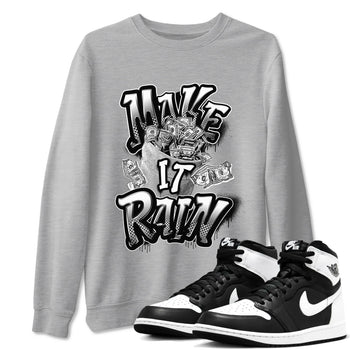 1s Black White shirt to match jordans Make It Rain Money sneaker tees Air Jordan 1 High OG Black White SNRT Sneaker Release Tees unisex cotton Heather Grey 1 crew neck shirt