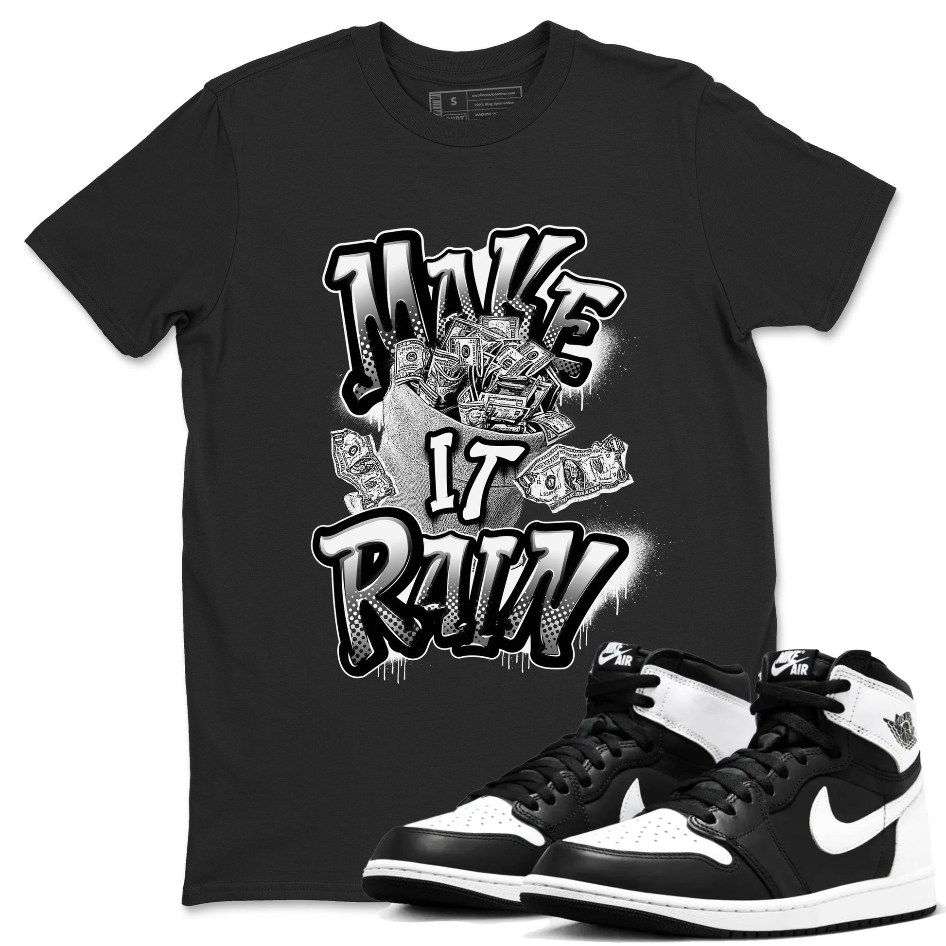 1s Black White shirt to match jordans Make It Rain Money sneaker tees Air Jordan 1 High OG Black White SNRT Sneaker Release Tees unisex cotton Black 1 crew neck shirt