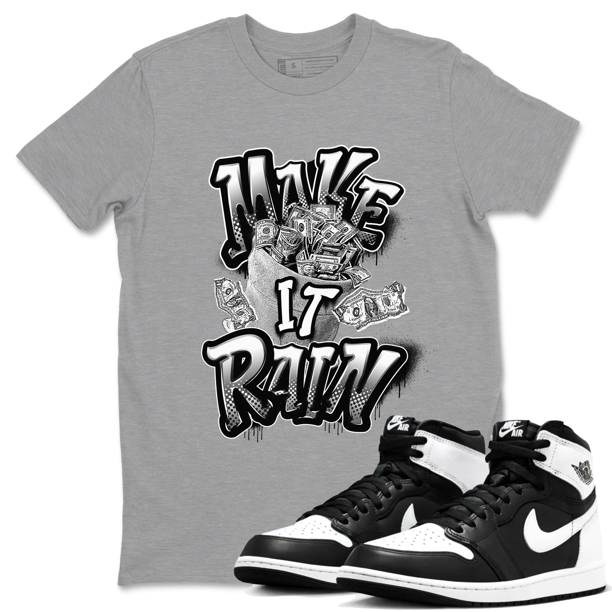1s Black White shirt to match jordans Make It Rain Money sneaker tees Air Jordan 1 High OG Black White SNRT Sneaker Release Tees unisex cotton Heather Grey 1 crew neck shirt