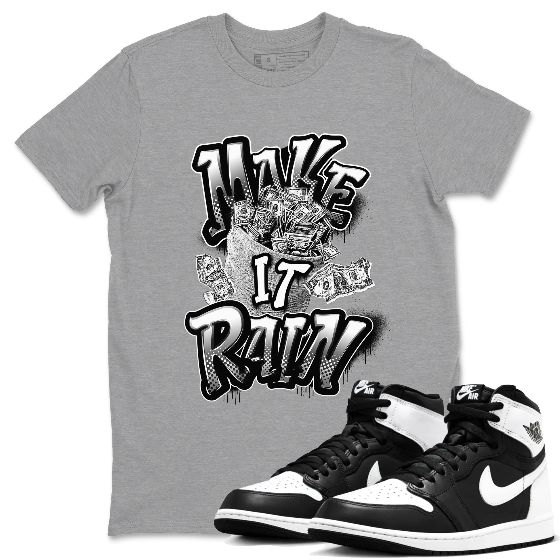 1s Black White shirt to match jordans Make It Rain Money sneaker tees Air Jordan 1 High OG Black White SNRT Sneaker Release Tees unisex cotton Heather Grey 1 crew neck shirt
