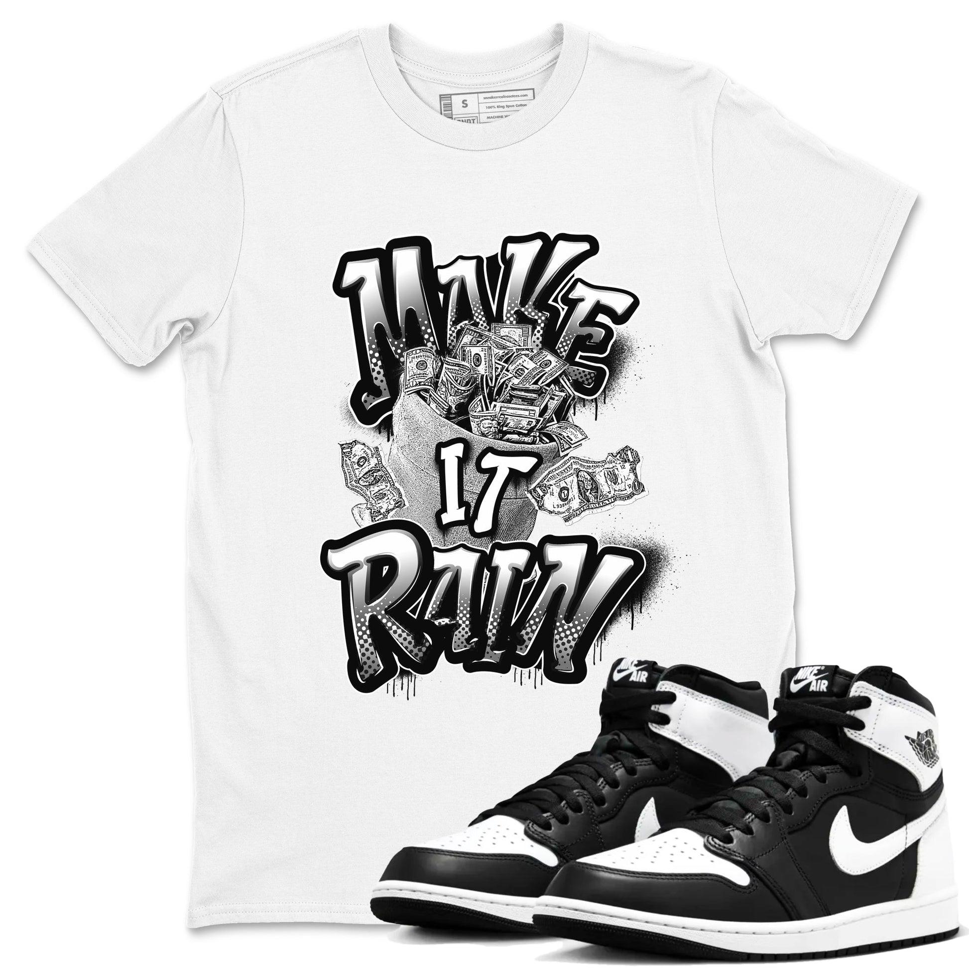 1s Black White shirt to match jordans Make It Rain Money sneaker tees Air Jordan 1 High OG Black White SNRT Sneaker Release Tees unisex cotton White 1 crew neck shirt