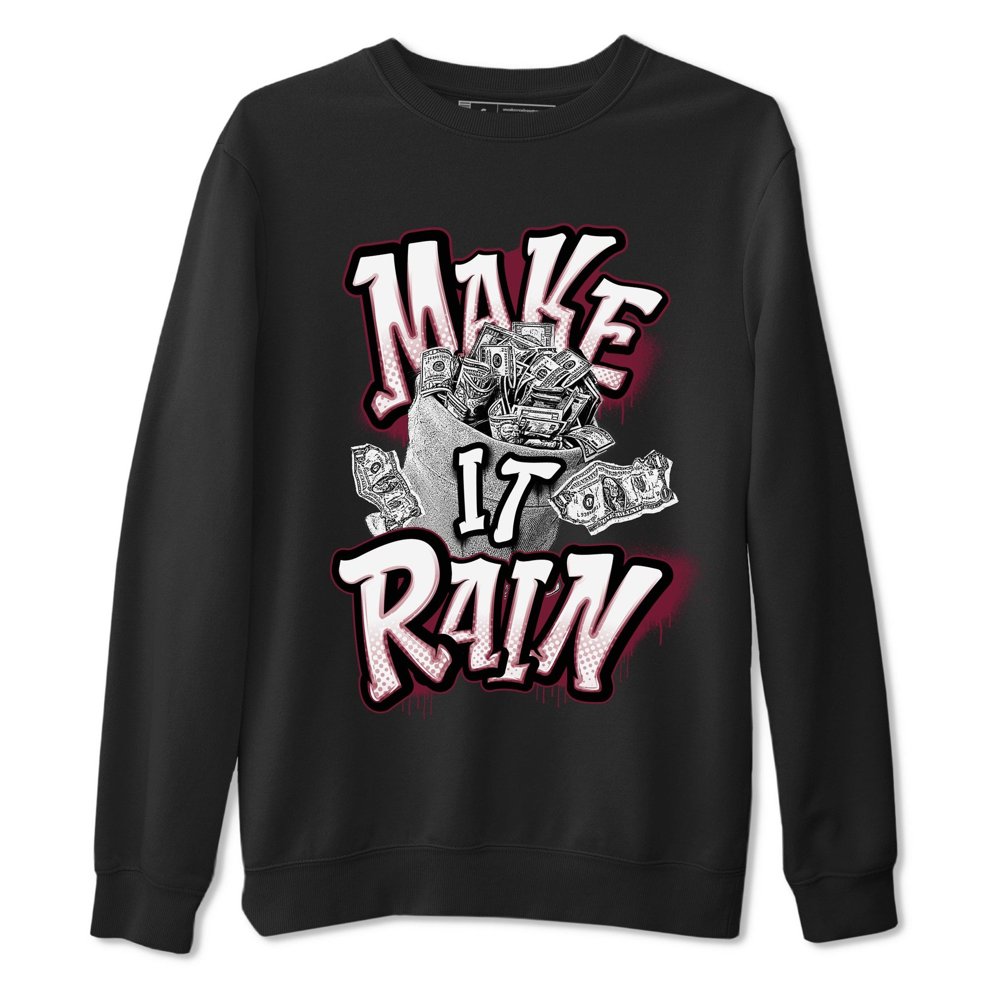 Air Jordan 1 Metalic Burgundy shirt to match jordans Make It Rain Money sneaker tees AJ1 Metalic Burgundy SNRT Sneaker Release Tees unisex cotton Black 2 crew neck shirt