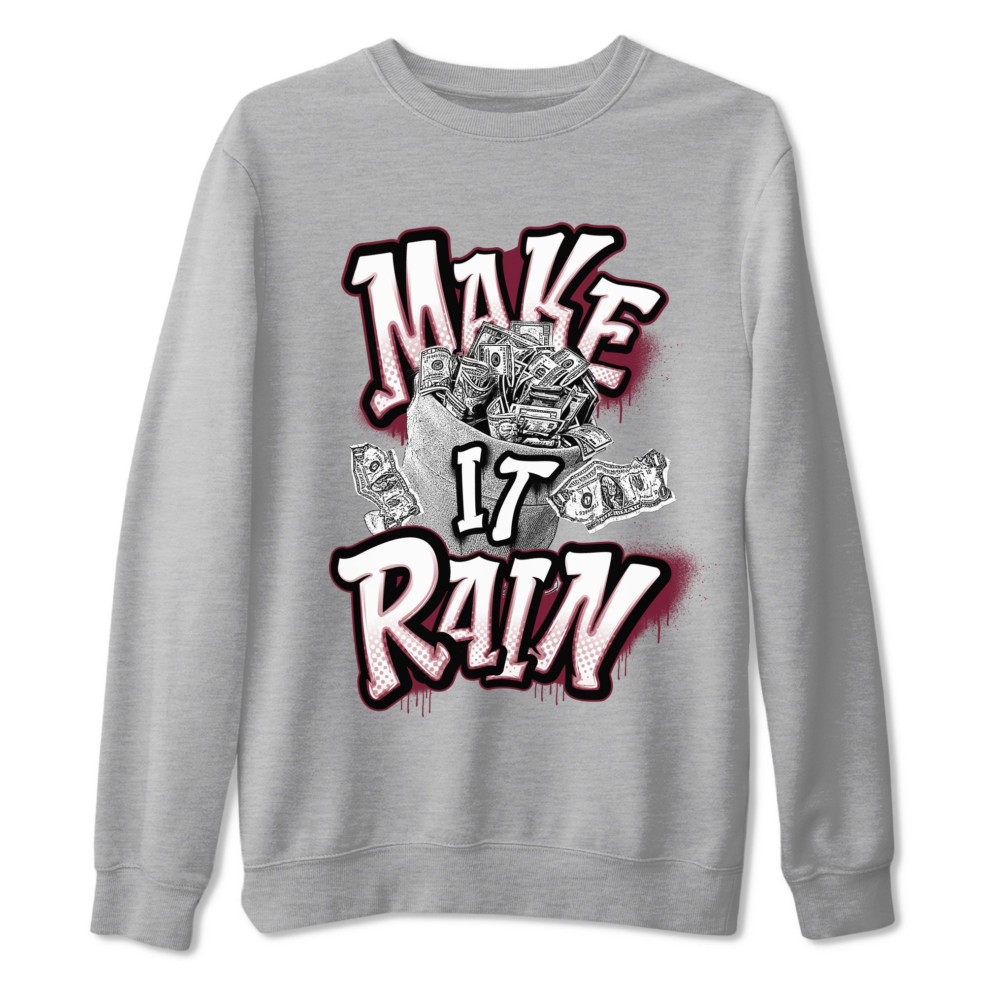 Air Jordan 1 Metalic Burgundy shirt to match jordans Make It Rain Money sneaker tees AJ1 Metalic Burgundy SNRT Sneaker Release Tees unisex cotton Heather Grey 2 crew neck shirt