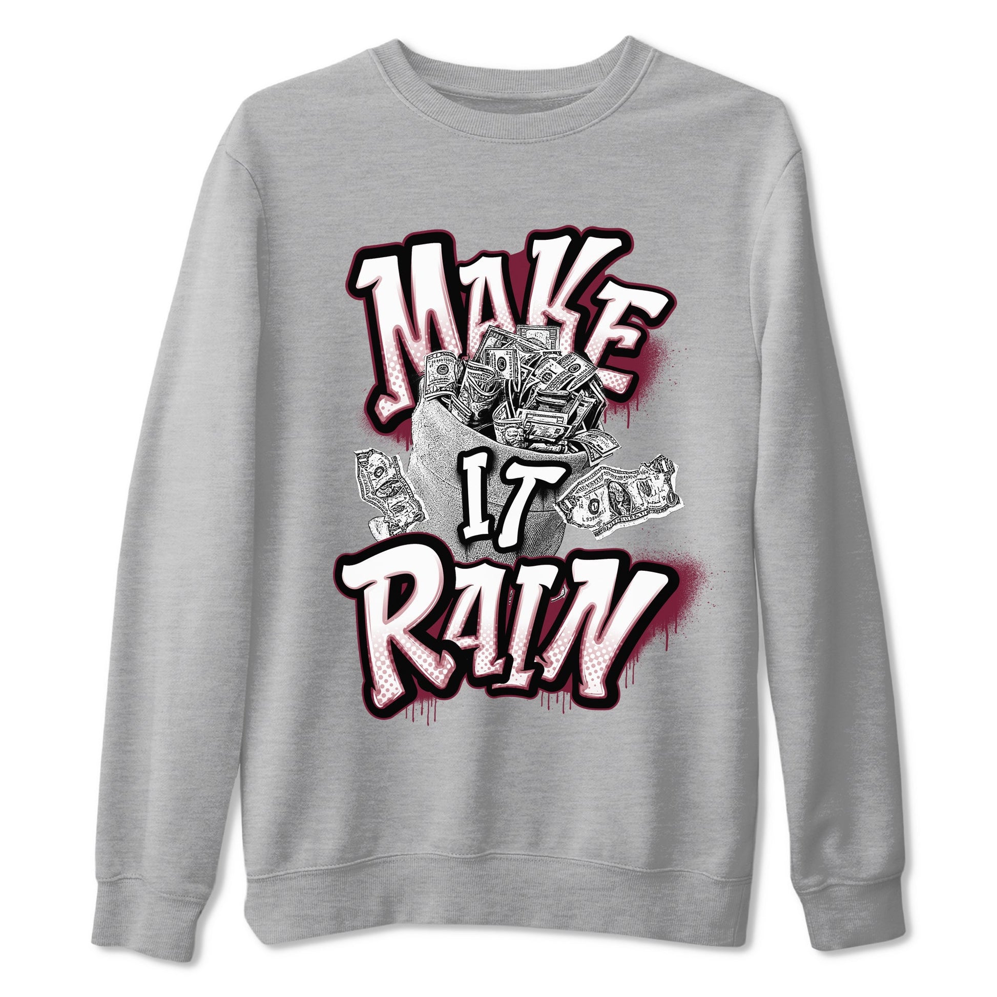 Air Jordan 1 Metalic Burgundy shirt to match jordans Make It Rain Money sneaker tees AJ1 Metalic Burgundy SNRT Sneaker Release Tees unisex cotton Heather Grey 2 crew neck shirt
