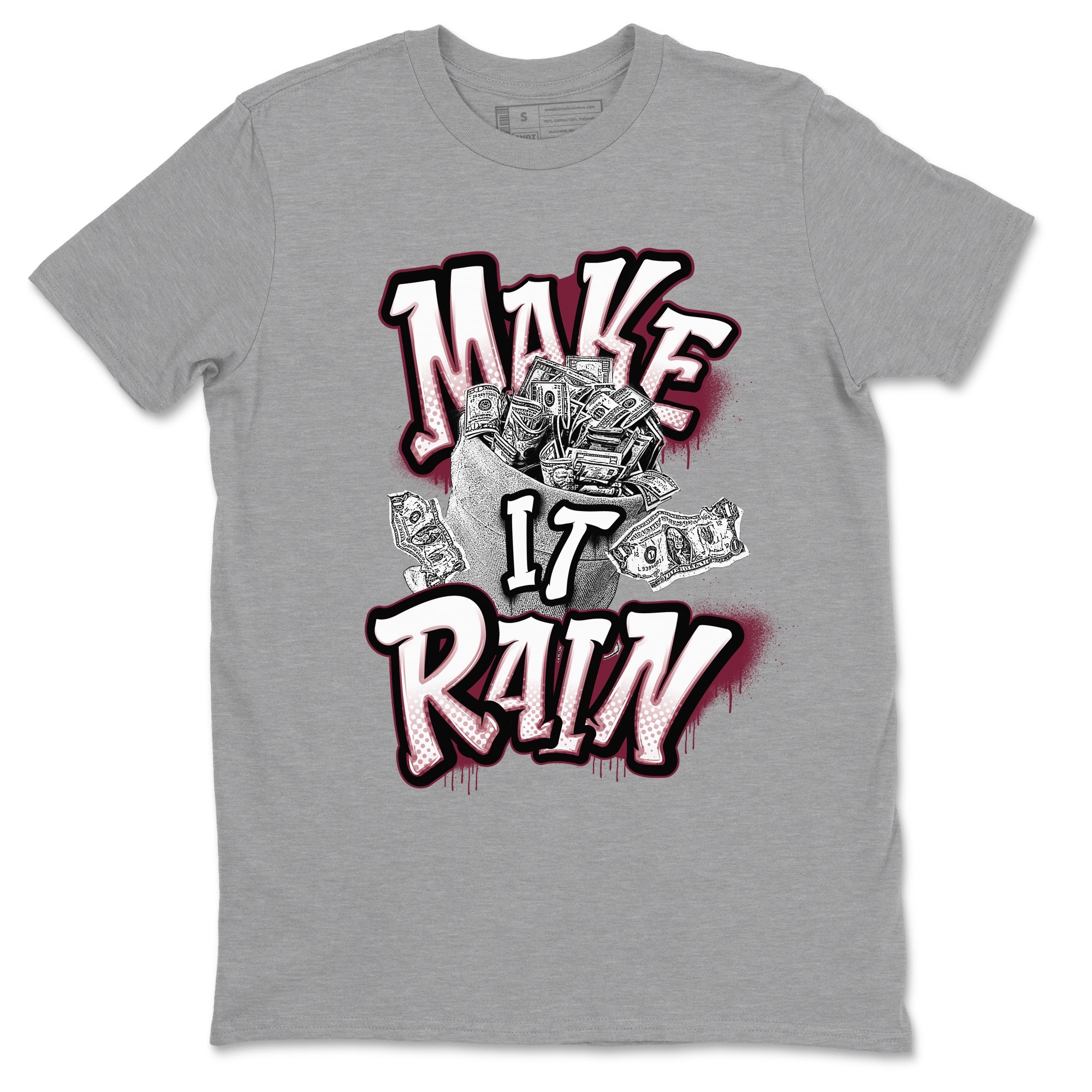 Air Jordan 1 Metalic Burgundy shirt to match jordans Make It Rain Money sneaker tees AJ1 Metalic Burgundy SNRT Sneaker Release Tees unisex cotton Heather Grey 2 crew neck shirt