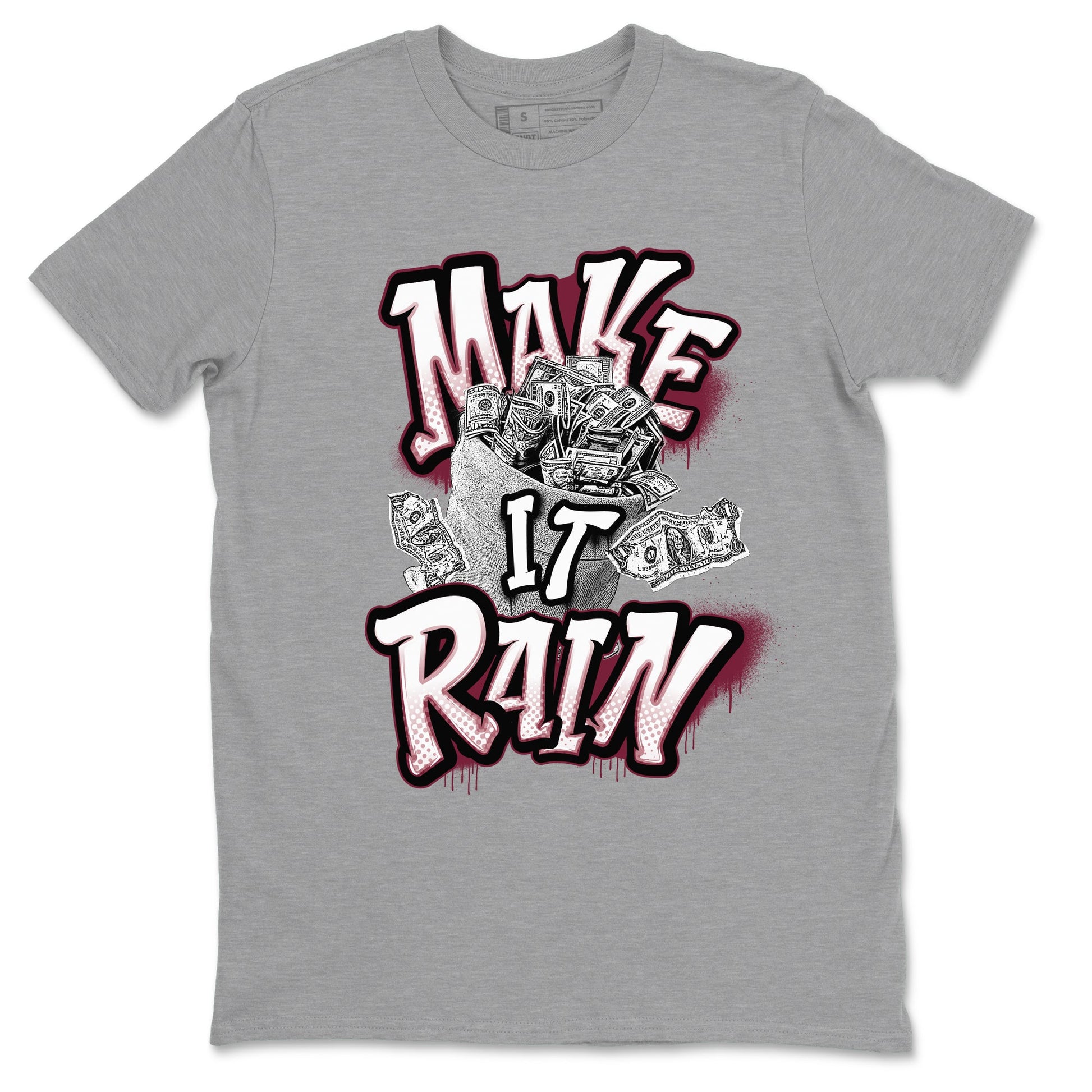 Air Jordan 1 Metalic Burgundy shirt to match jordans Make It Rain Money sneaker tees AJ1 Metalic Burgundy SNRT Sneaker Release Tees unisex cotton Heather Grey 2 crew neck shirt