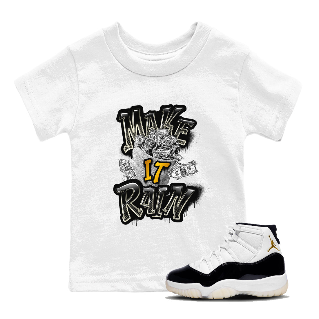 Air Jordan 11 Gratitude shirt to match jordans Make It Rain Money sneaker tees AJ11 Gratitude SNRT sneaker release tees baby toddler White 1 cotton Shirt