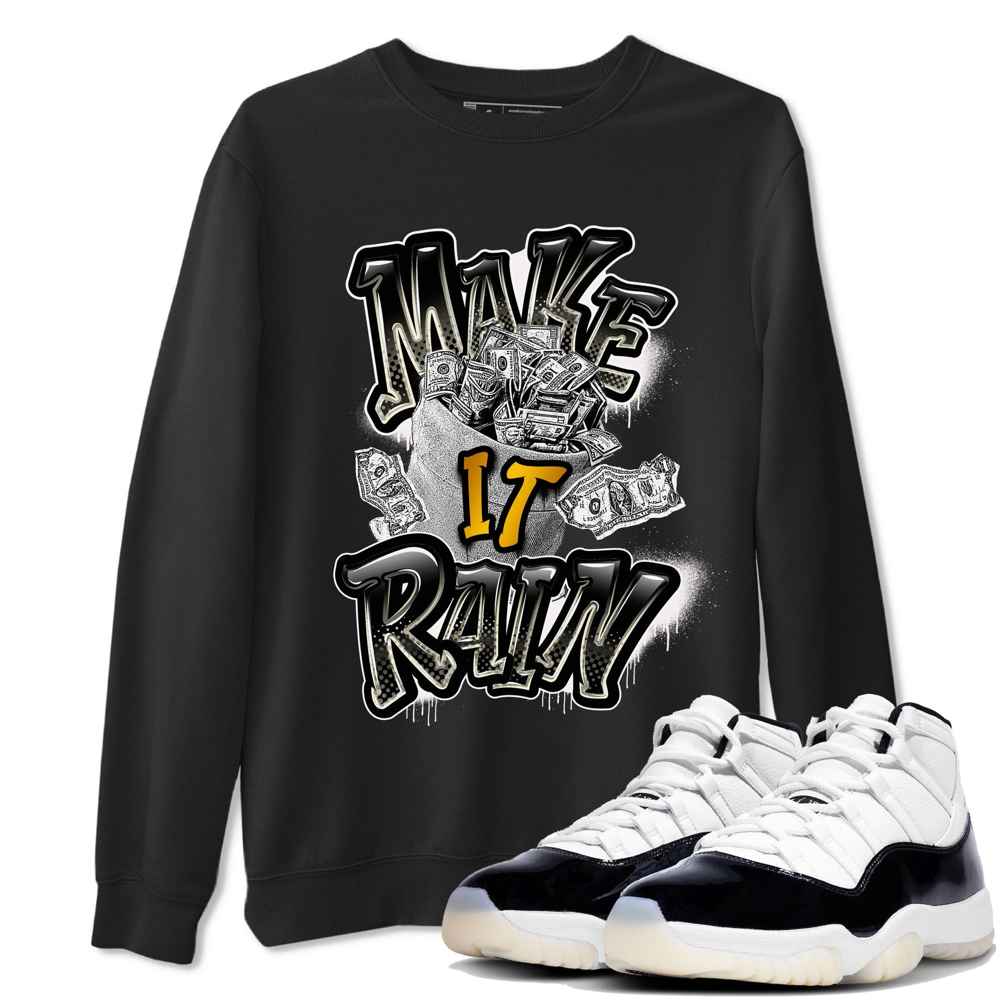 Air Jordan 11 Gratitude shirt to match jordans Make It Rain Money sneaker tees AJ11 Gratitude SNRT Sneaker Release Tees unisex cotton Black 1 crew neck shirt