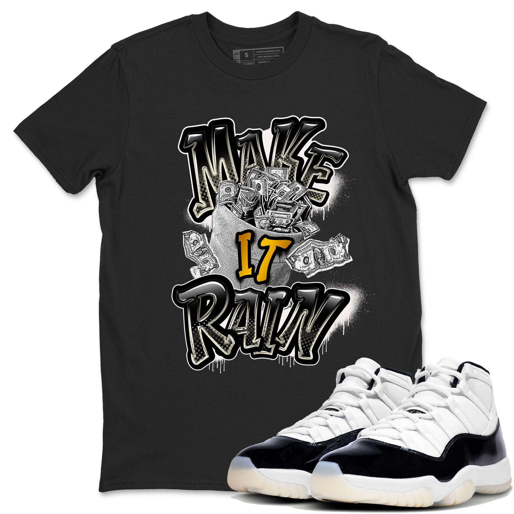 Air Jordan 11 Gratitude shirt to match jordans Make It Rain Money sneaker tees AJ11 Gratitude SNRT Sneaker Release Tees unisex cotton Black 1 crew neck shirt