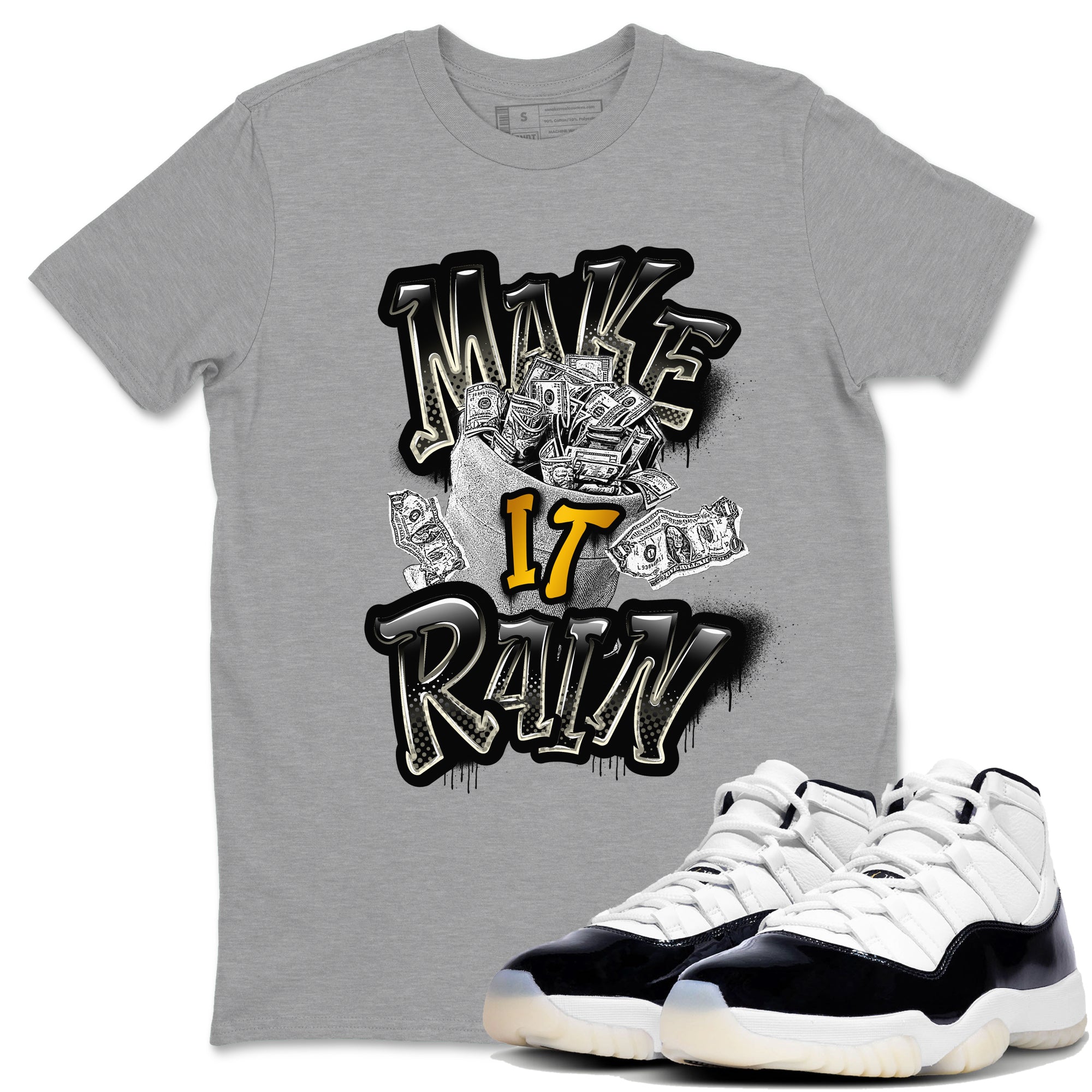 Air Jordan 11 Gratitude shirt to match jordans Make It Rain Money sneaker tees AJ11 Gratitude SNRT Sneaker Release Tees unisex cotton Heather Grey 1 crew neck shirt