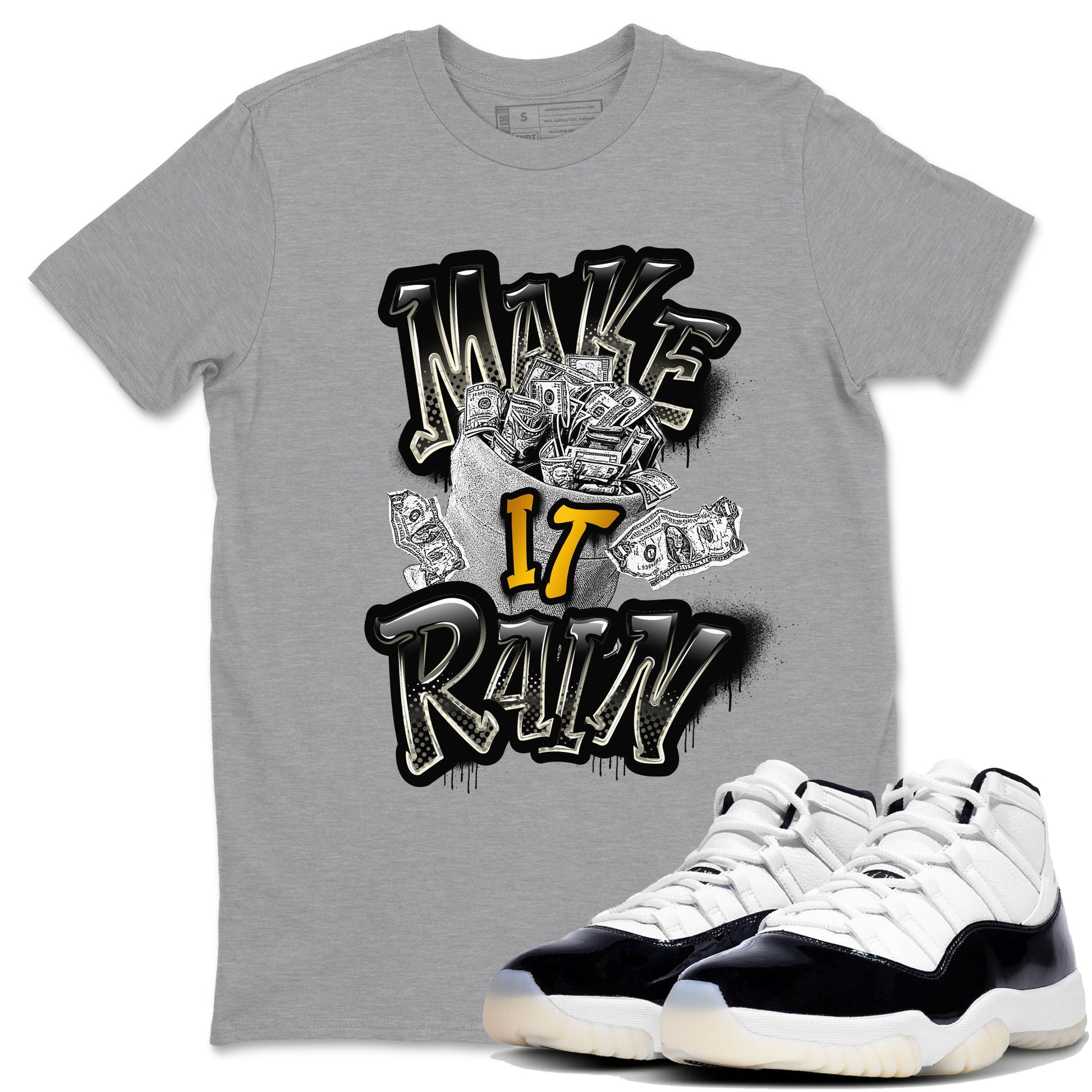 Air Jordan 11 Gratitude shirt to match jordans Make It Rain Money sneaker tees AJ11 Gratitude SNRT Sneaker Release Tees unisex cotton Heather Grey 1 crew neck shirt
