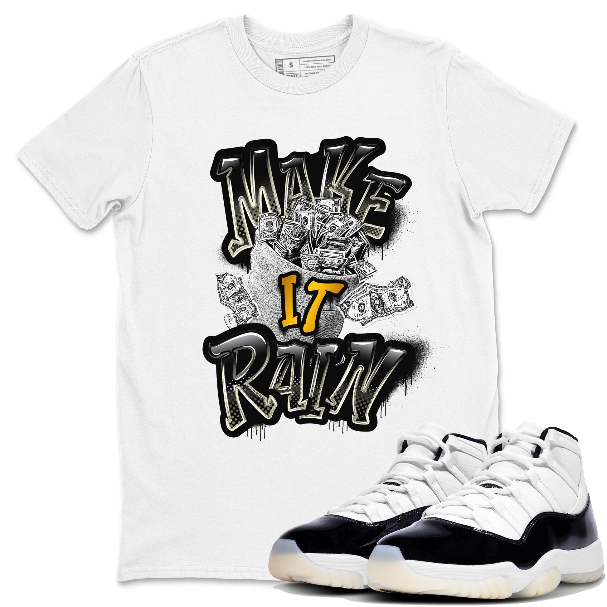 Air Jordan 11 Gratitude shirt to match jordans Make It Rain Money sneaker tees AJ11 Gratitude SNRT Sneaker Release Tees unisex cotton White 1 crew neck shirt