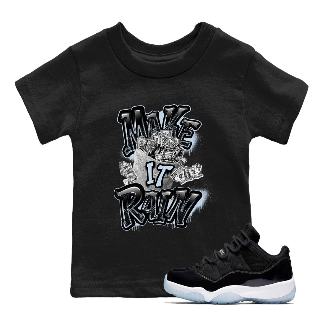 Air Jordan 11 Space shirt to match jordans Make It Rain Money sneaker tees AJ11 Black and Varsity Royal SNRT sneaker release tees baby toddler Black 1 cotton Shirt