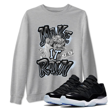 Air Jordan 11 Space shirt to match jordans Make It Rain Money sneaker tees AJ11 Black and Varsity Royal SNRT Sneaker Release Tees unisex cotton Heather Grey 1 crew neck shirt