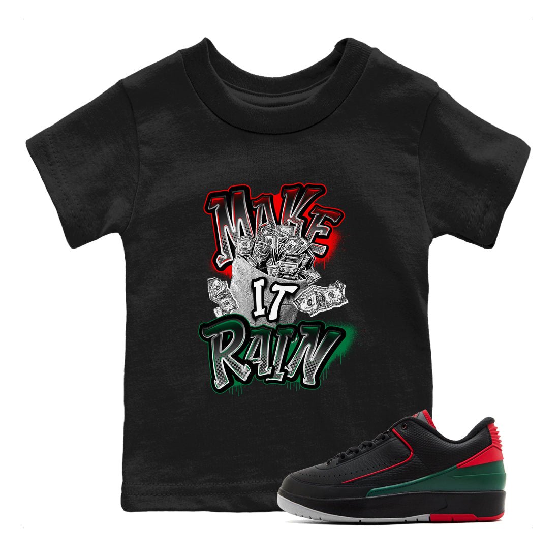 Air Jordan 2 Christmas shirt to match jordans Make It Rain Money sneaker tees AJ2 Christmas SNRT sneaker release tees baby toddler Black 1 cotton Shirt