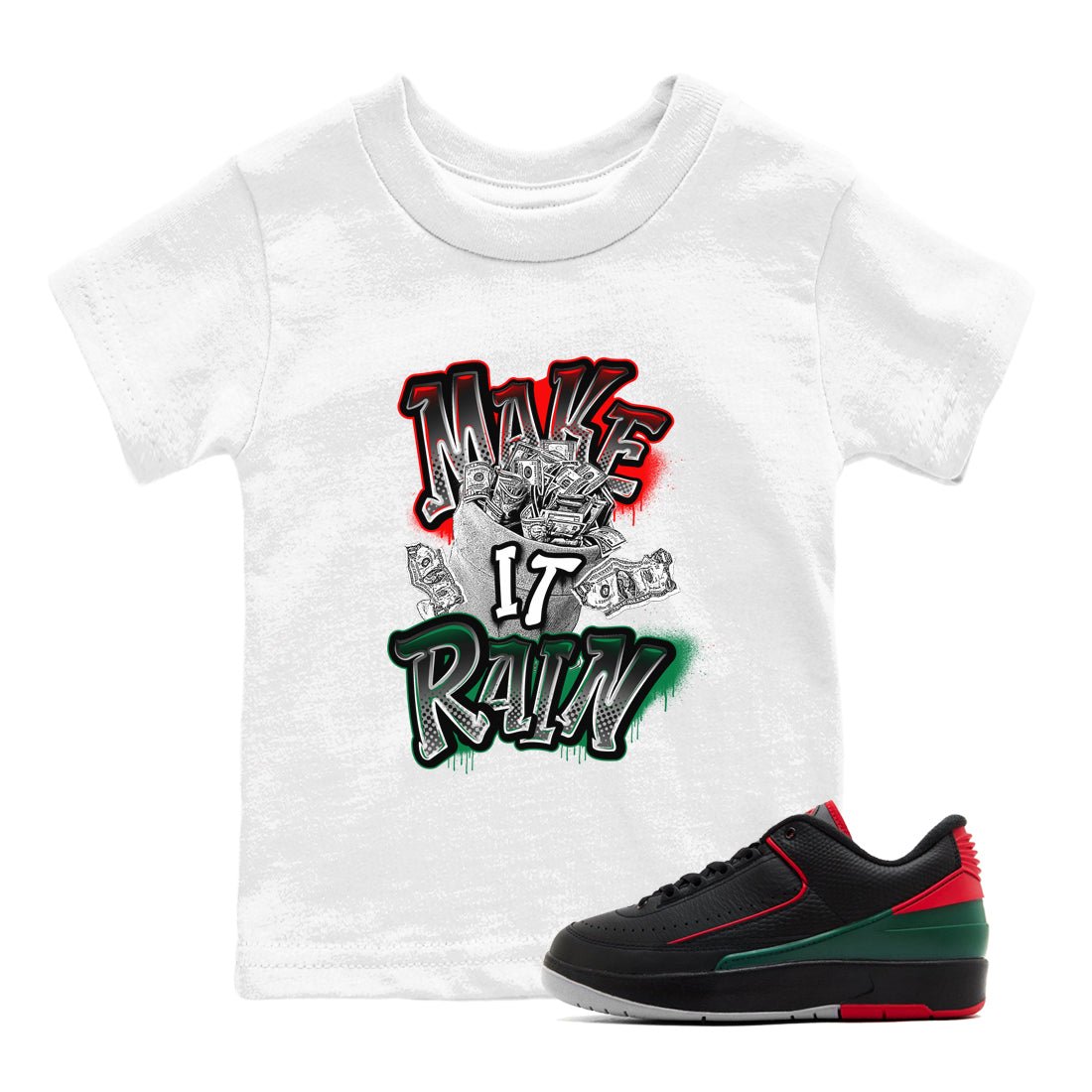 Air Jordan 2 Christmas shirt to match jordans Make It Rain Money sneaker tees AJ2 Christmas SNRT sneaker release tees baby toddler White 1 cotton Shirt