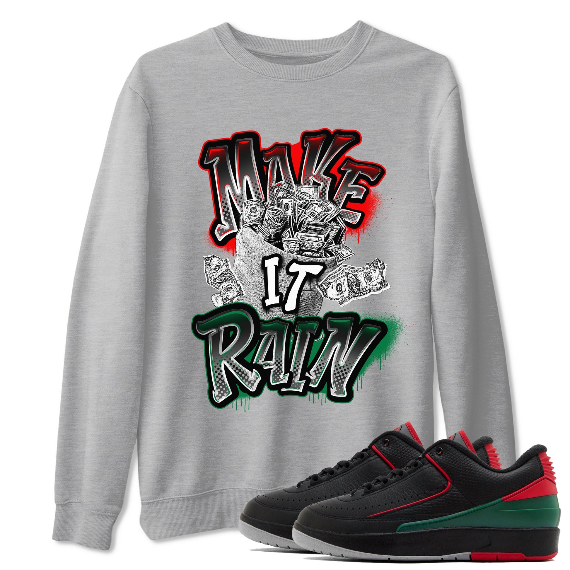 Air Jordan 2 Christmas shirt to match jordans Make It Rain Money sneaker tees AJ2 Christmas SNRT Sneaker Release Tees unisex cotton Heather Grey 1 crew neck shirt