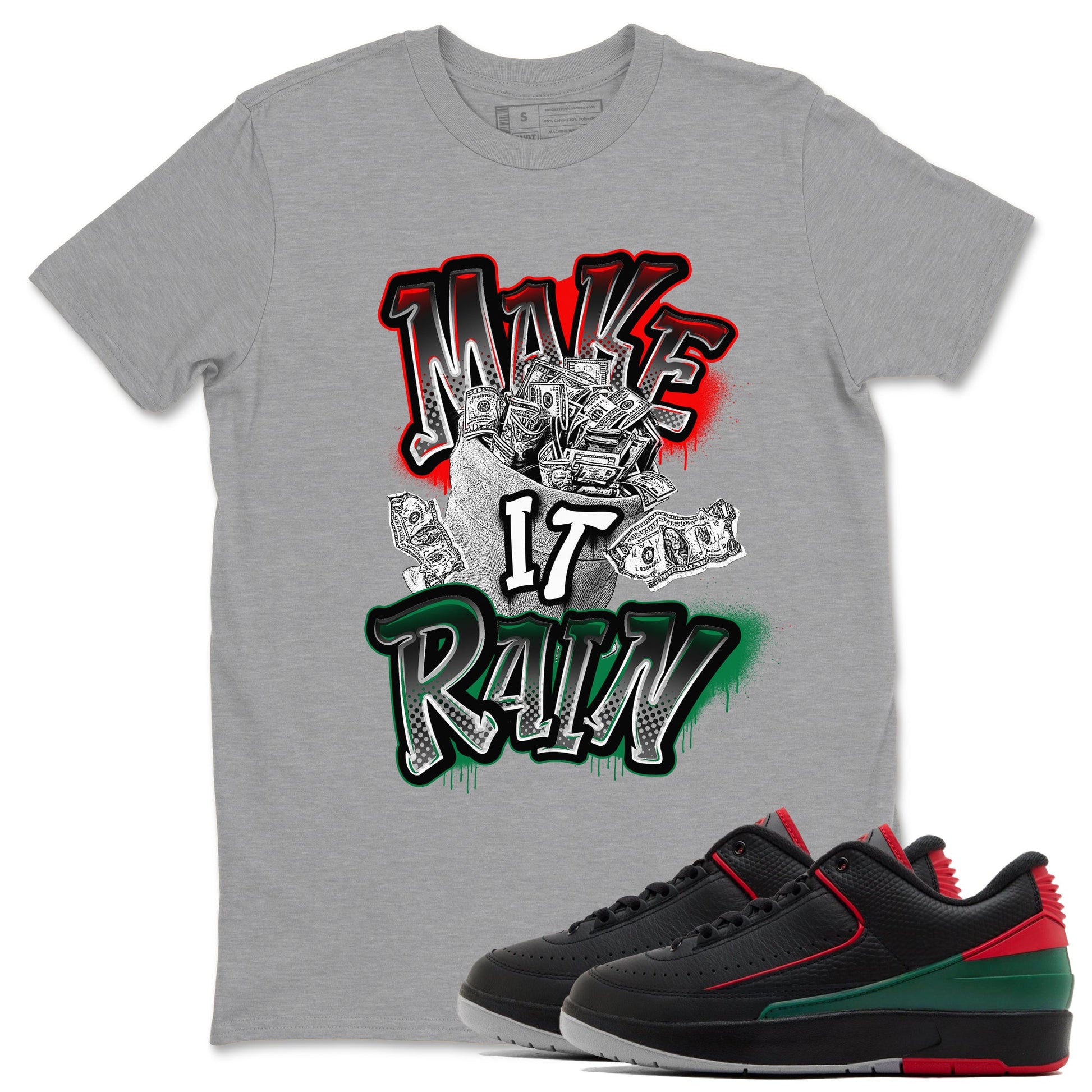 Air Jordan 2 Christmas shirt to match jordans Make It Rain Money sneaker tees AJ2 Christmas SNRT Sneaker Release Tees unisex cotton Heather Grey 1 crew neck shirt