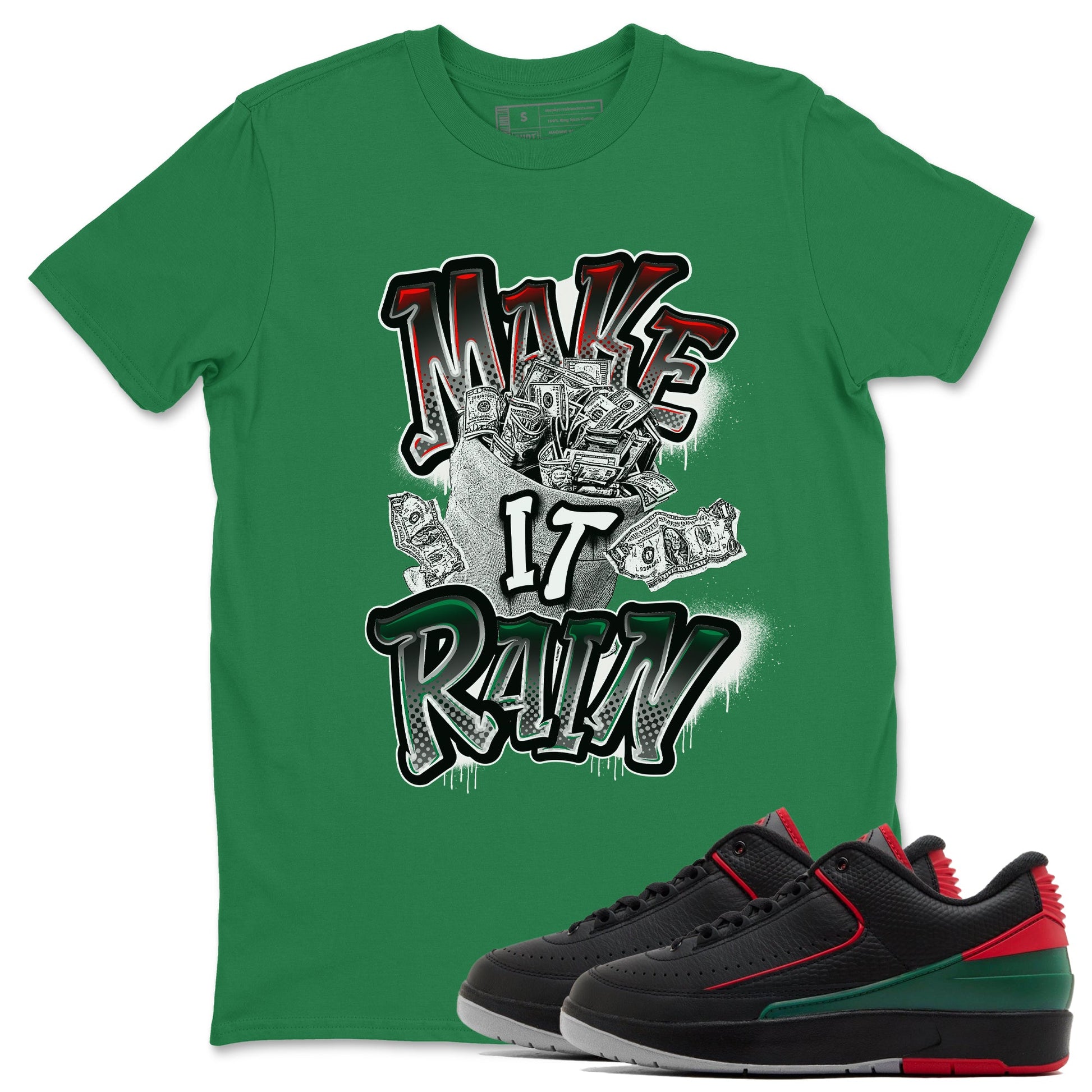 Air Jordan 2 Christmas shirt to match jordans Make It Rain Money sneaker tees AJ2 Christmas SNRT Sneaker Release Tees unisex cotton Kelly Green 1 crew neck shirt