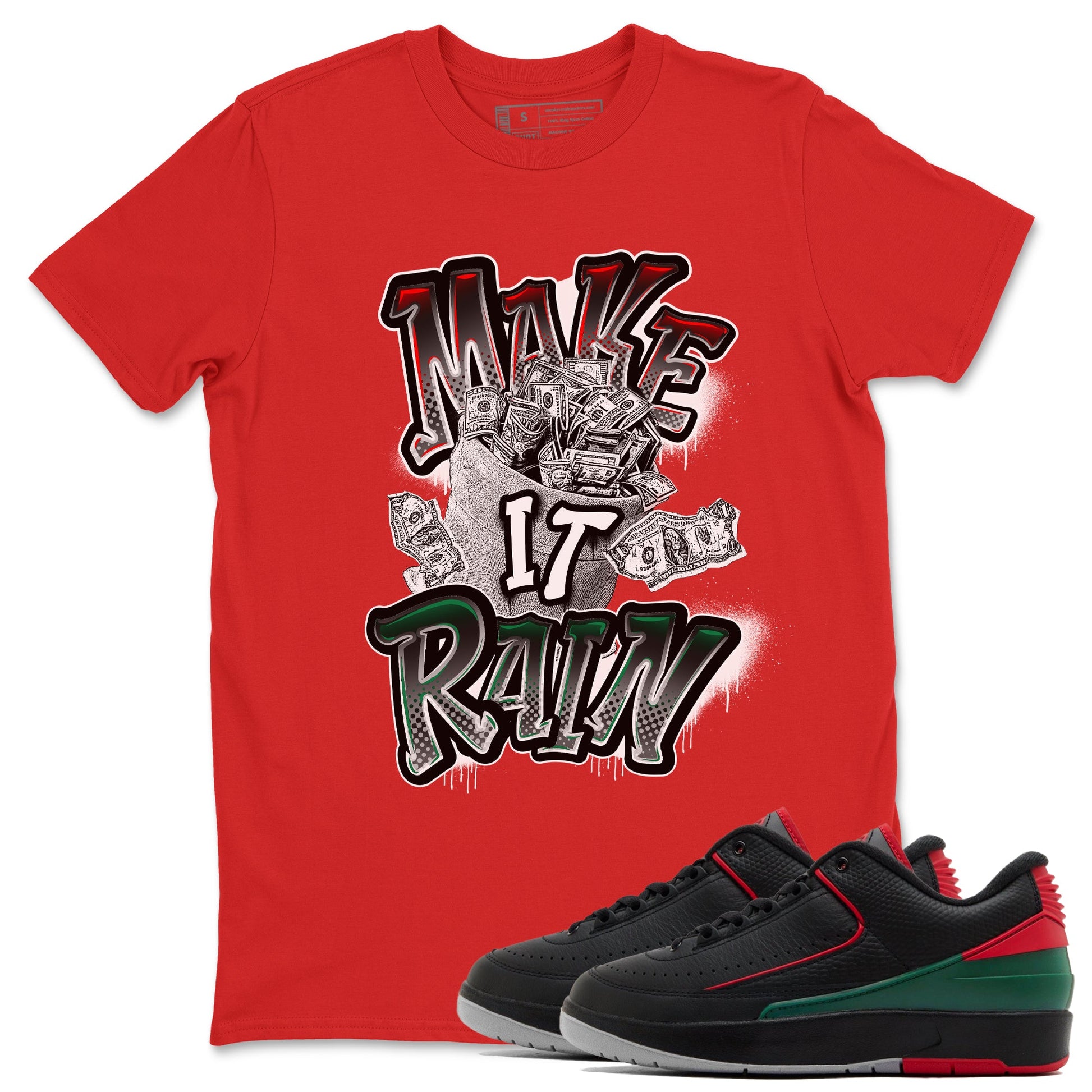 Air Jordan 2 Christmas shirt to match jordans Make It Rain Money sneaker tees AJ2 Christmas SNRT Sneaker Release Tees unisex cotton Red 1 crew neck shirt