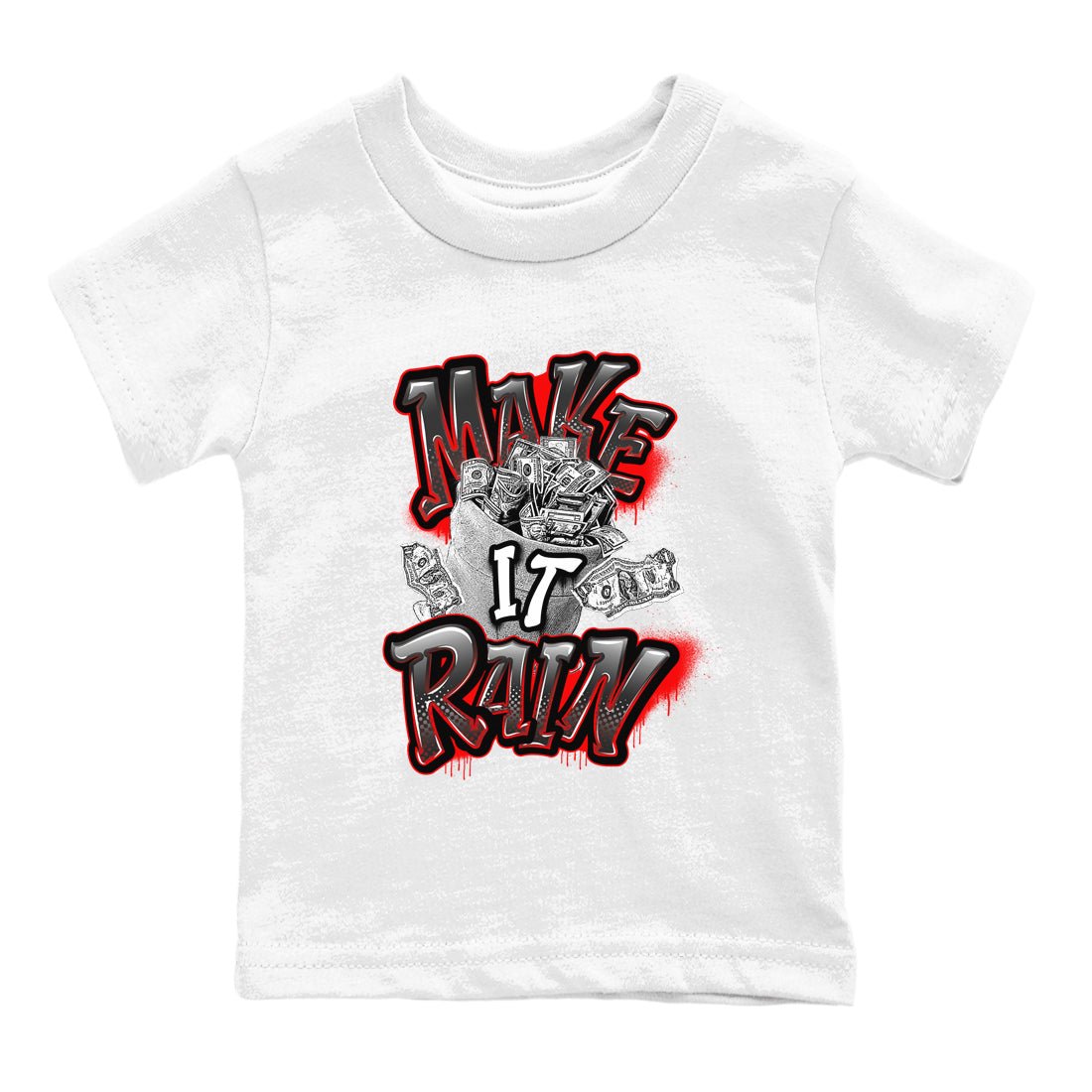 Air Jordan 4 Bred Reimagined shirt to match jordans Make It Rain Money sneaker tees AJ4 Bred Reimagined SNRT sneaker release tees baby toddler White 2 cotton Shirt