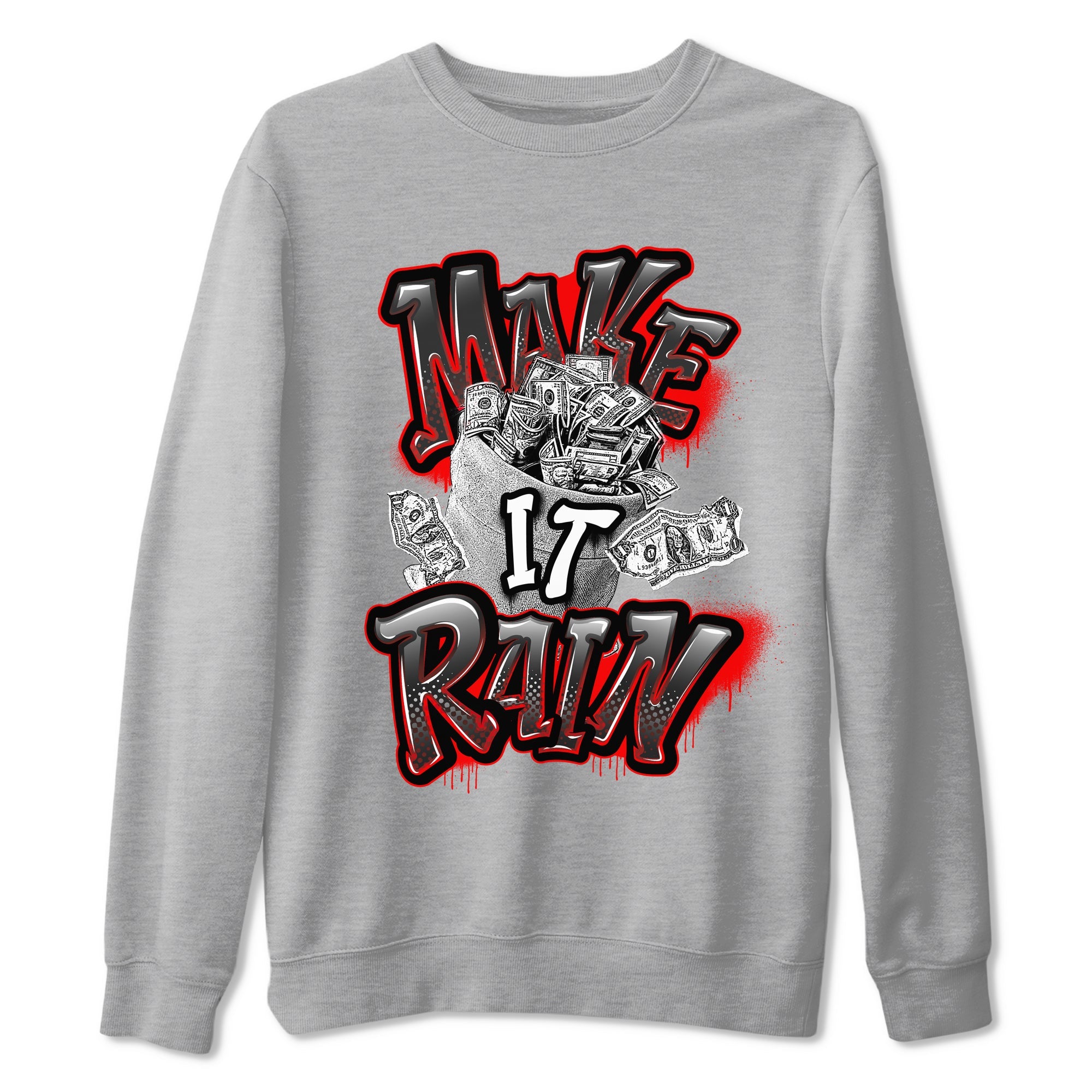 Air Jordan 4 Bred Reimagined shirt to match jordans Make It Rain Money sneaker tees AJ4 Bred Reimagined SNRT Sneaker Release Tees unisex cotton Heather Grey 2 crew neck shirt