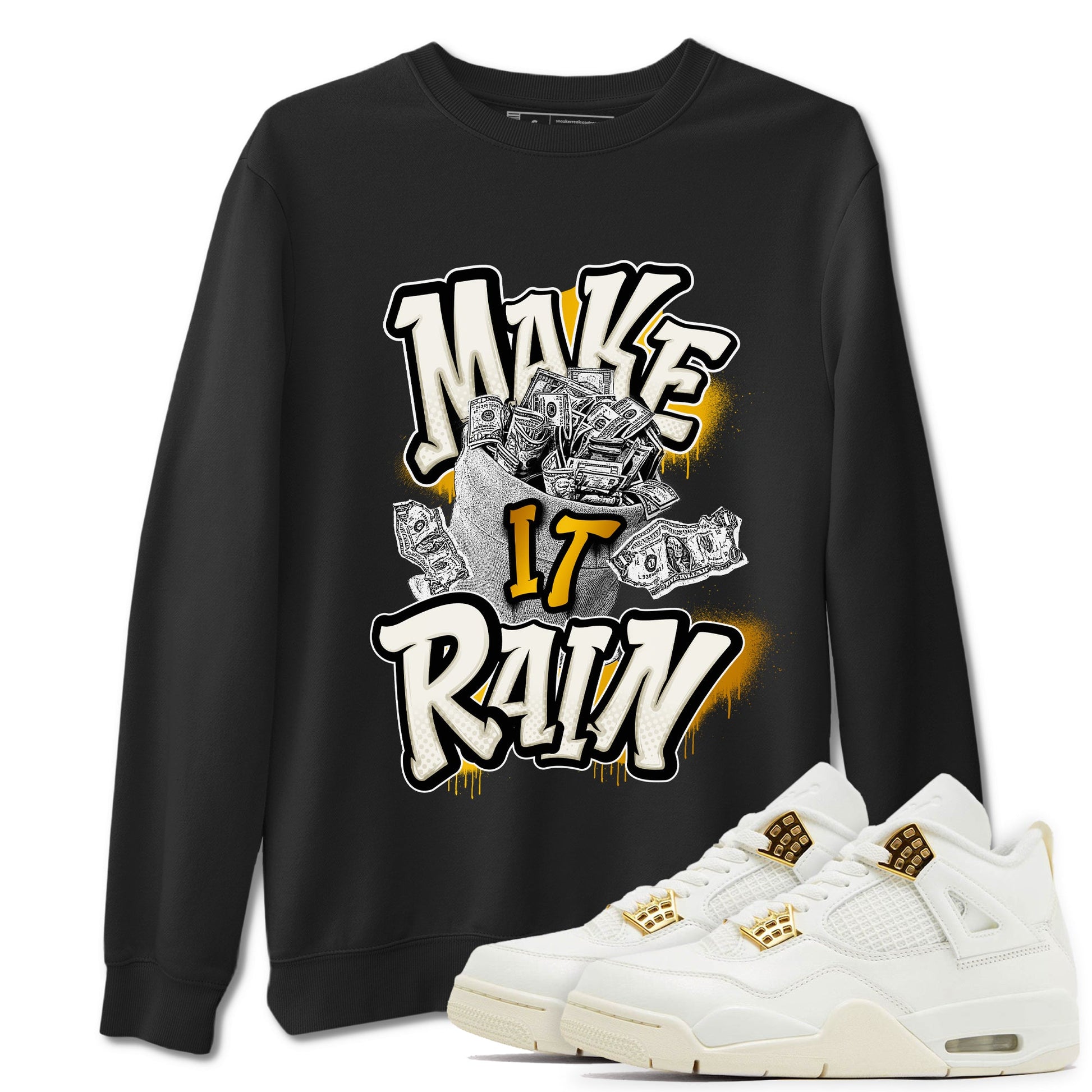 4s Sail shirt to match jordans Make It Rain Money sneaker tees Air Jordan 4 Sail SNRT Sneaker Release Tees unisex cotton Black 1 crew neck shirt