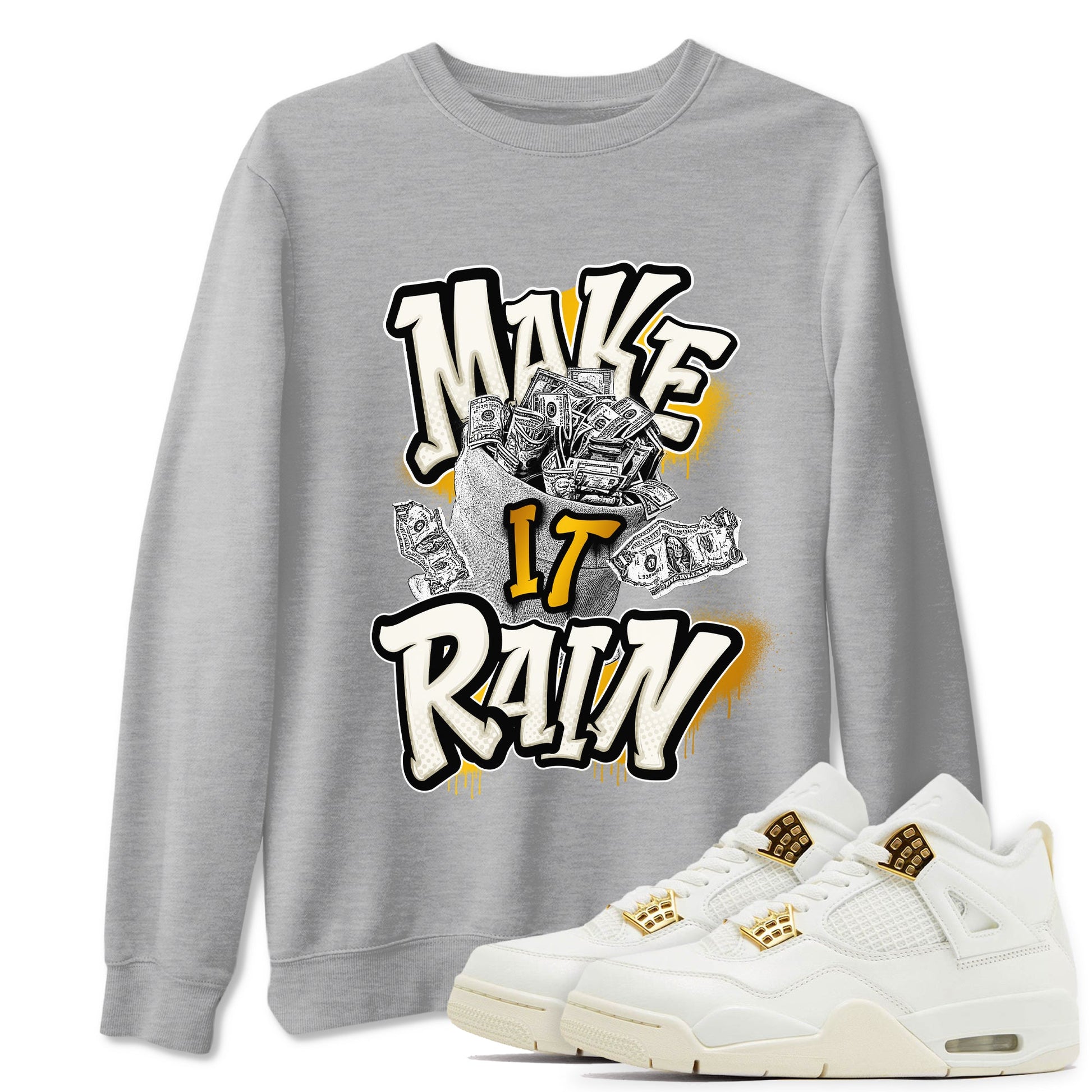 4s Sail shirt to match jordans Make It Rain Money sneaker tees Air Jordan 4 Sail SNRT Sneaker Release Tees unisex cotton Heather Grey 1 crew neck shirt