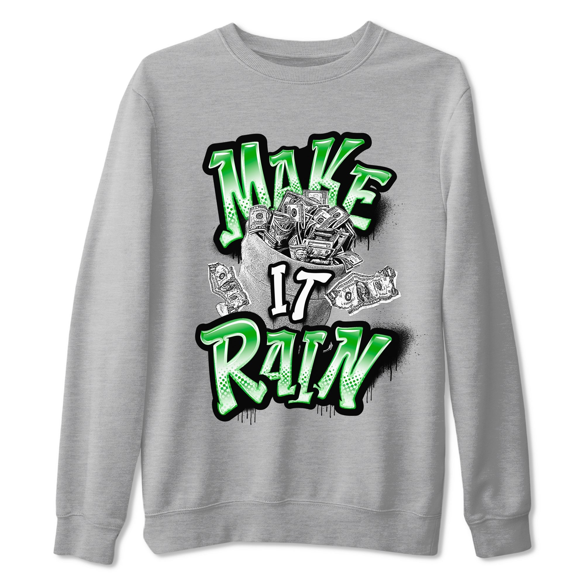 Air Jordan 5 Lucky Green shirt to match jordans Make It Rain Money sneaker tees AJ5 Lucky Green SNRT Sneaker Release Tees unisex cotton Heather Grey 2 crew neck shirt