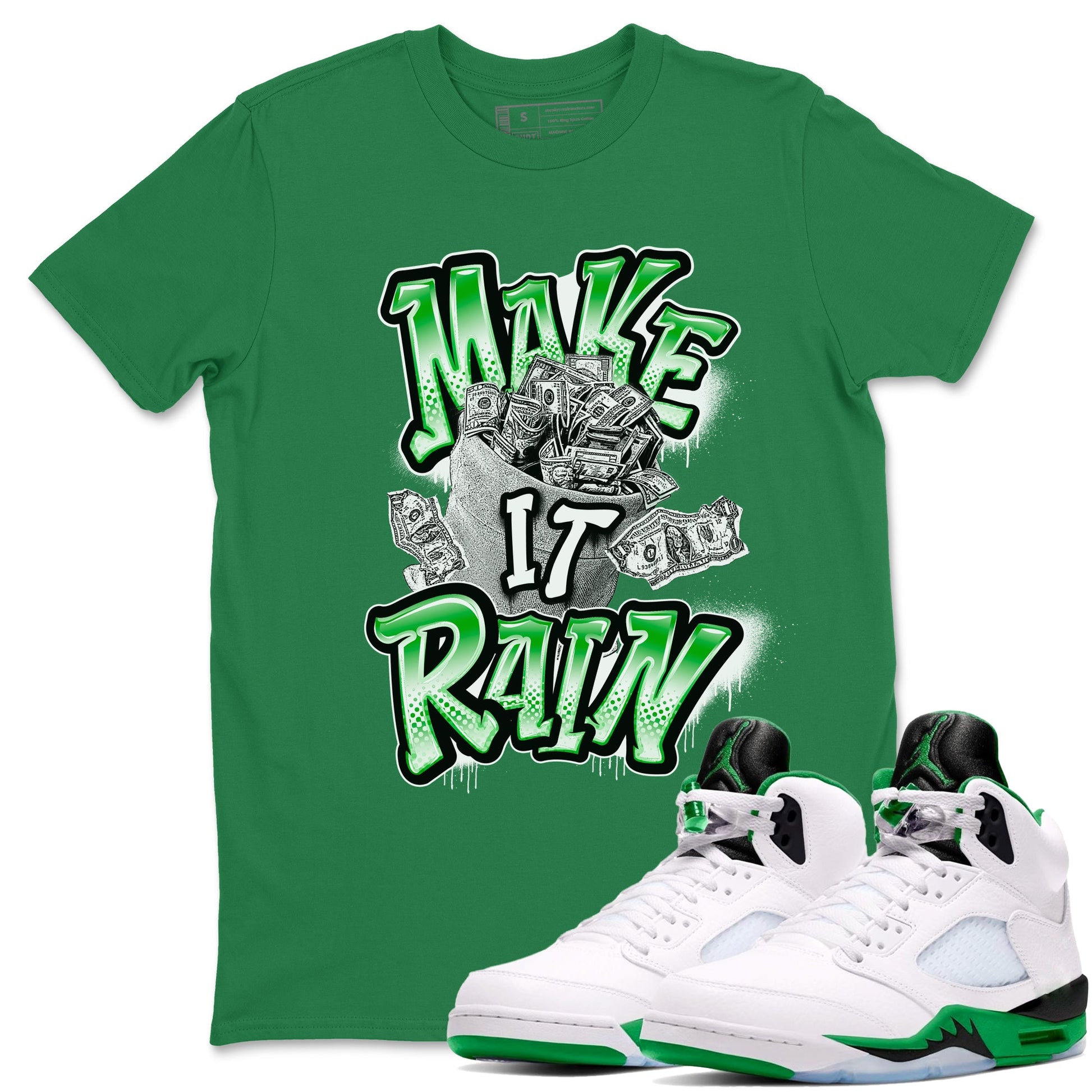 Air Jordan 5 Lucky Green shirt to match jordans Make It Rain Money sneaker tees AJ5 Lucky Green SNRT Sneaker Release Tees unisex cotton Kelly Green 1 crew neck shirt