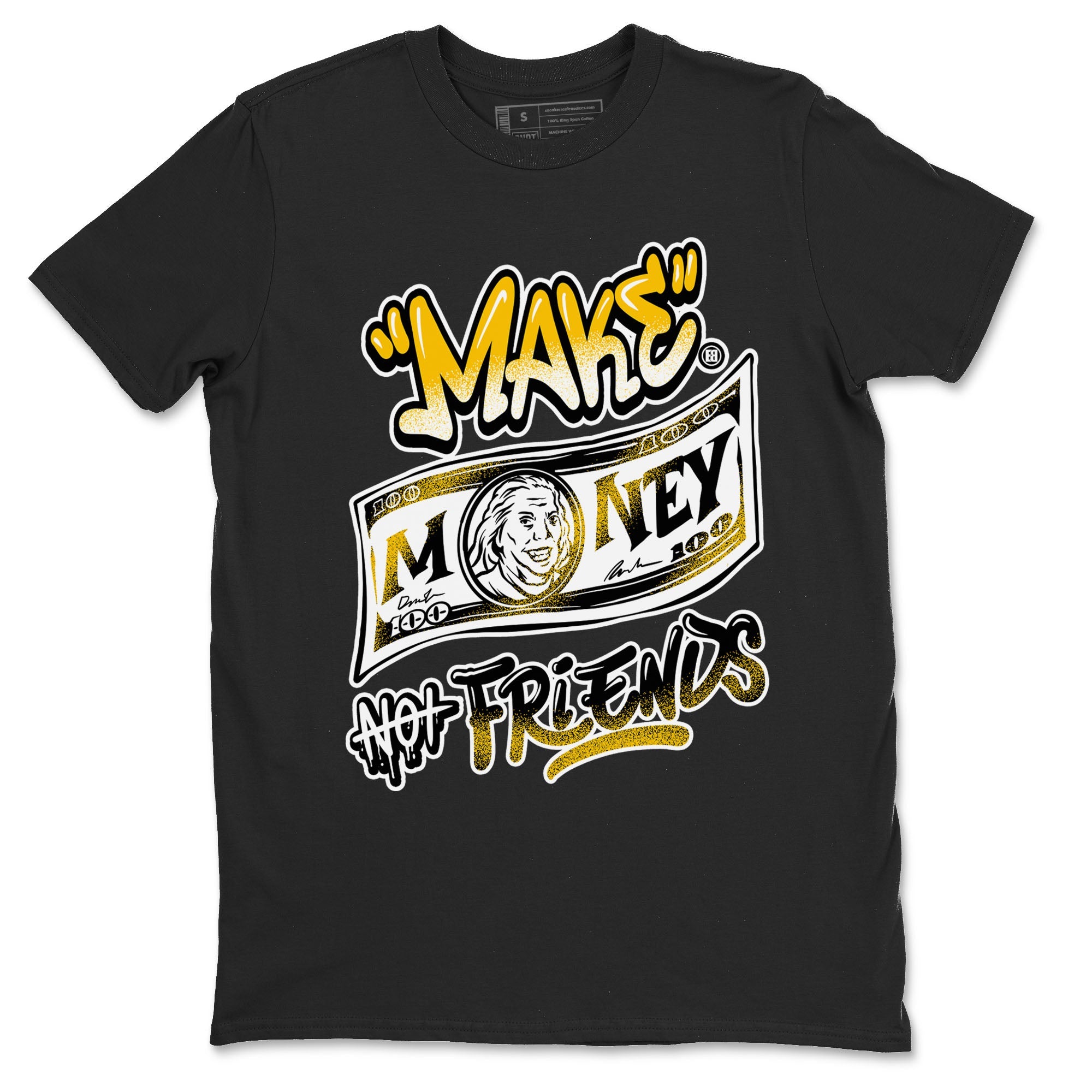 1s Yellow Ochre shirt to match jordans Make Money Not Friends sneaker tees streetwear brand Air Jordan 1 High OG Yellow Ochre SNRT Sneaker Release Tees unisex cotton Black 2 crew neck shirt