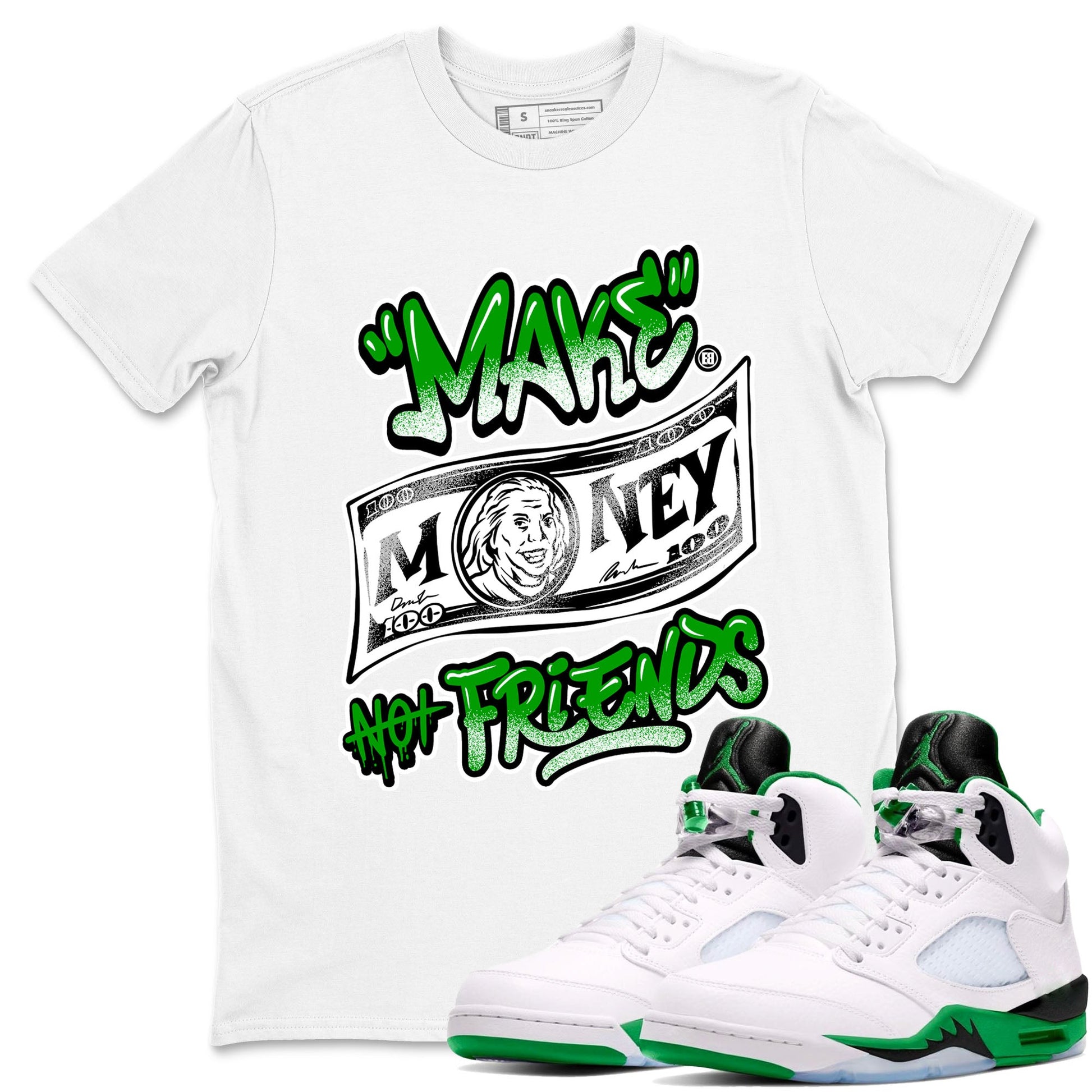 Air Jordan 5 Retro Lucky Green shirt to match jordans Make Money Not Friends sneaker tees streetwear brand Air Jordan 5 Lucky Green SNRT Sneaker Release Tees unisex cotton White 1 crew neck shirt