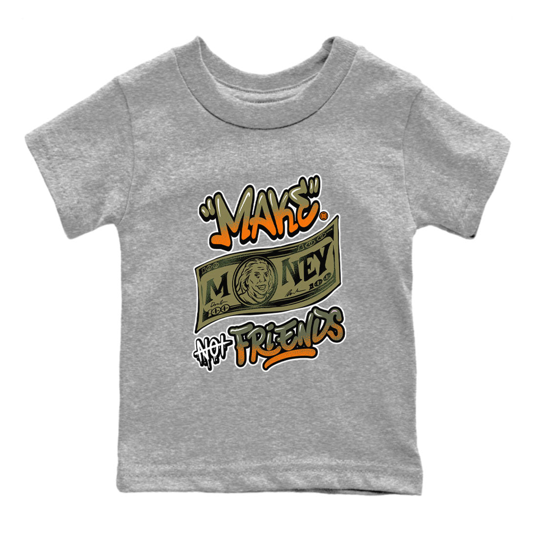 AJ5 Olive shirt to match jordans Make Money Not Friends sneaker tees streetwear brand Air Jordan 5 Olive SNRT sneaker release tees baby toddler Heather Grey 2 cotton Shirt