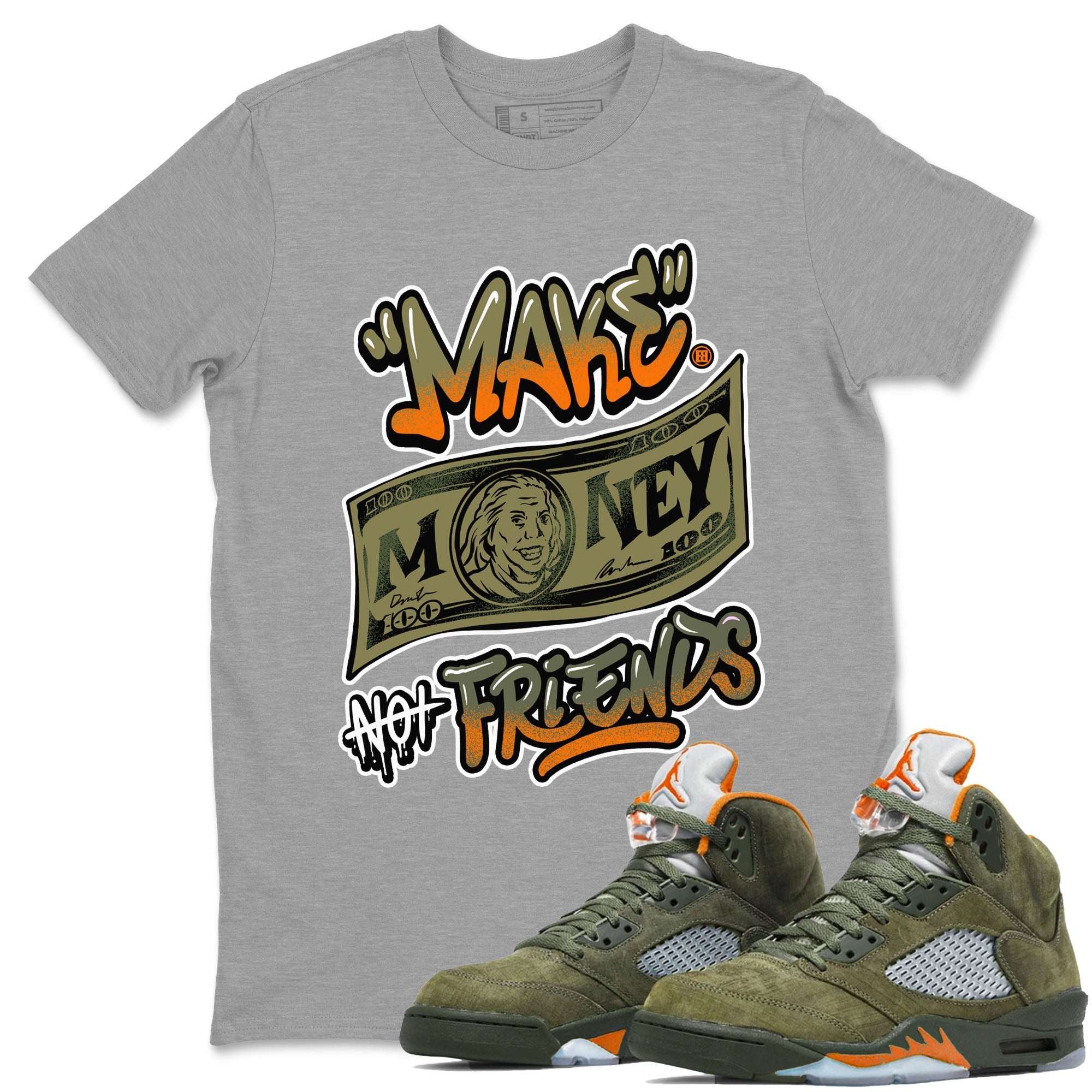 AJ5 Olive shirt to match jordans Make Money Not Friends sneaker tees streetwear brand Air Jordan 5 Olive SNRT Sneaker Release Tees unisex cotton Heather Grey 1 crew neck shirt