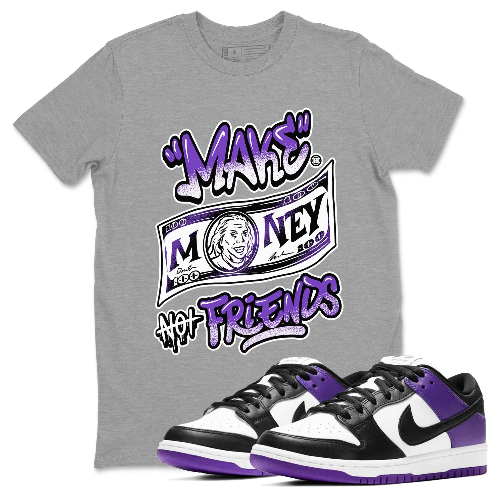 Nike SB Dunk Low Court Purple Shirt To Match Jordans Make Money Not Friends Streetwear Fashion Dunk Low Court Purple SNRT Sneaker Release Tees unisex cotton Heather Grey 1 crew neck shirt