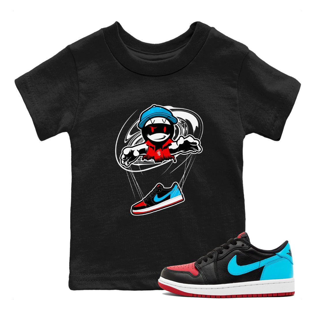 Air Jordan 1 UNC to Chicago shirt to match jordans Marionette sneaker tees AJ1 UNC to Chicago SNRT Sneaker Release Tees Baby Toddler Black 1 T-Shirt