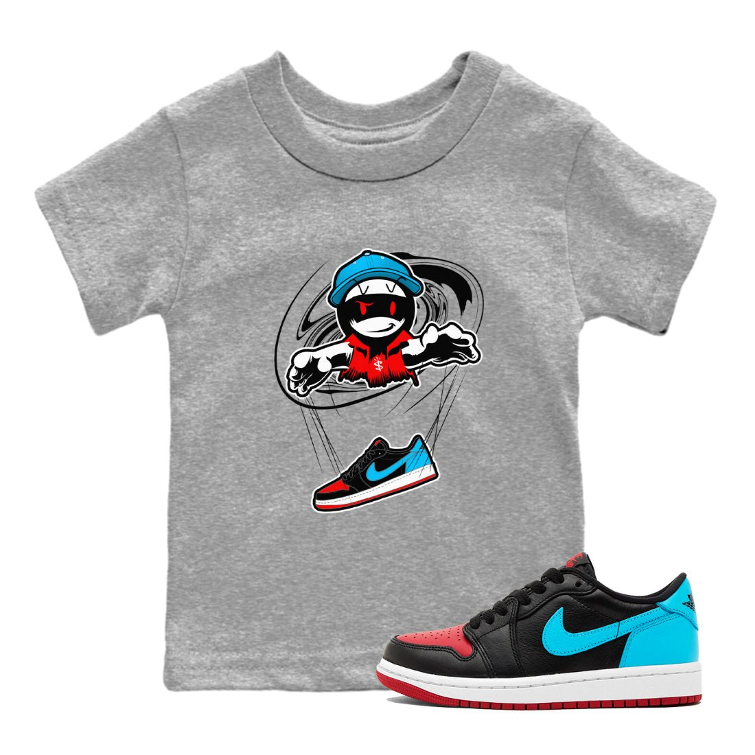 Air Jordan 1 UNC to Chicago shirt to match jordans Marionette sneaker tees AJ1 UNC to Chicago SNRT Sneaker Release Tees Baby Toddler Heather Grey 1 T-Shirt
