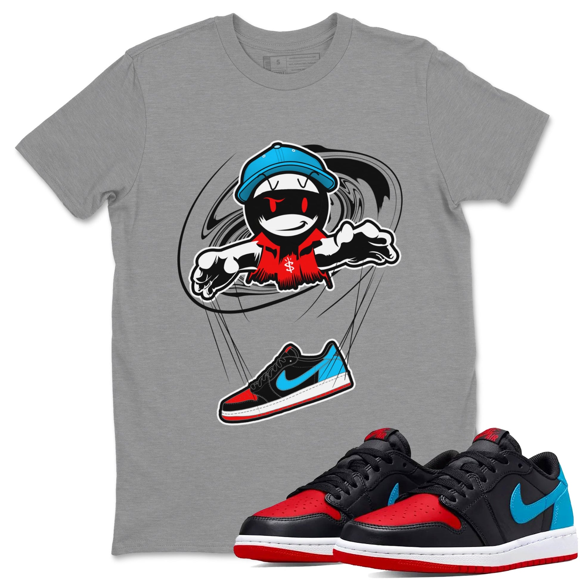Air Jordan 1 UNC to Chicago shirt to match jordans Marionette sneaker tees AJ1 UNC to Chicago SNRT Sneaker Release Tees Unisex Heather Grey 1 T-Shirt