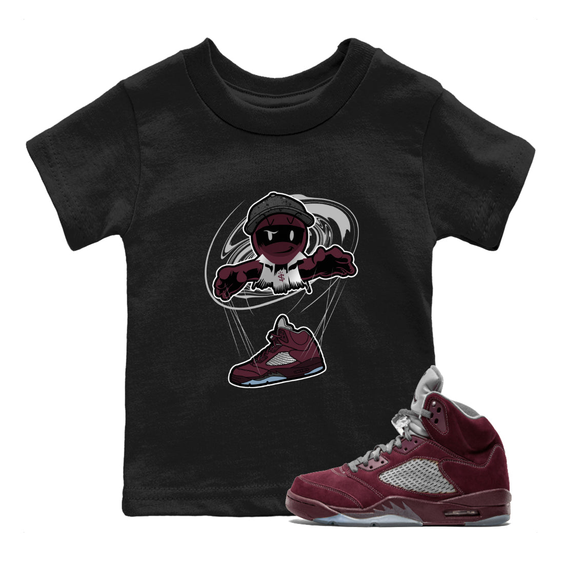 Air Jordan 5 Burgundy shirt to match jordans Marionette sneaker tees AJ5 Burgundy SNRT Sneaker Release Tees Baby Toddler Black 1 T-Shirt