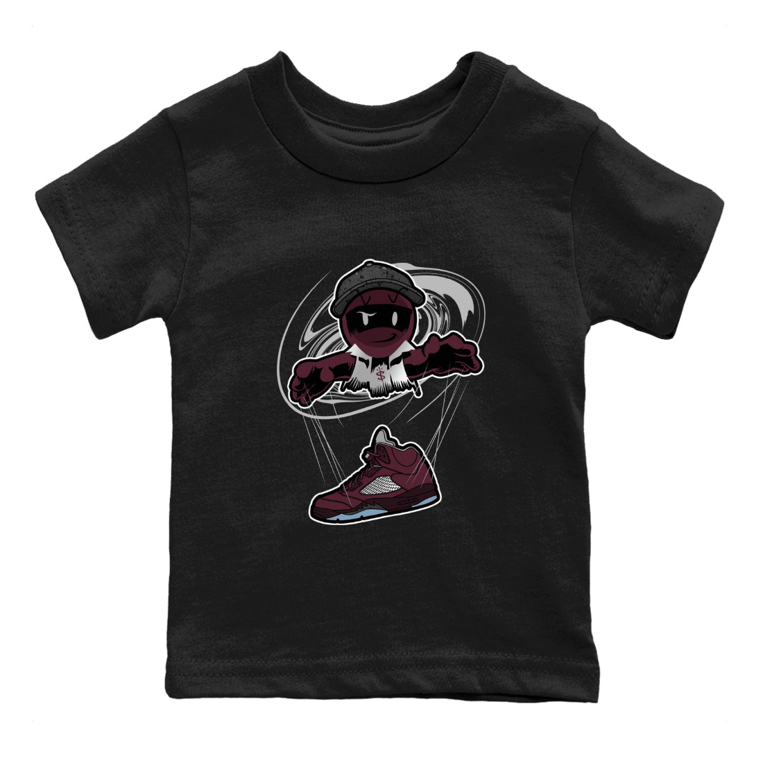 Air Jordan 5 Burgundy shirt to match jordans Marionette sneaker tees AJ5 Burgundy SNRT Sneaker Release Tees Baby Toddler Black 2 T-Shirt