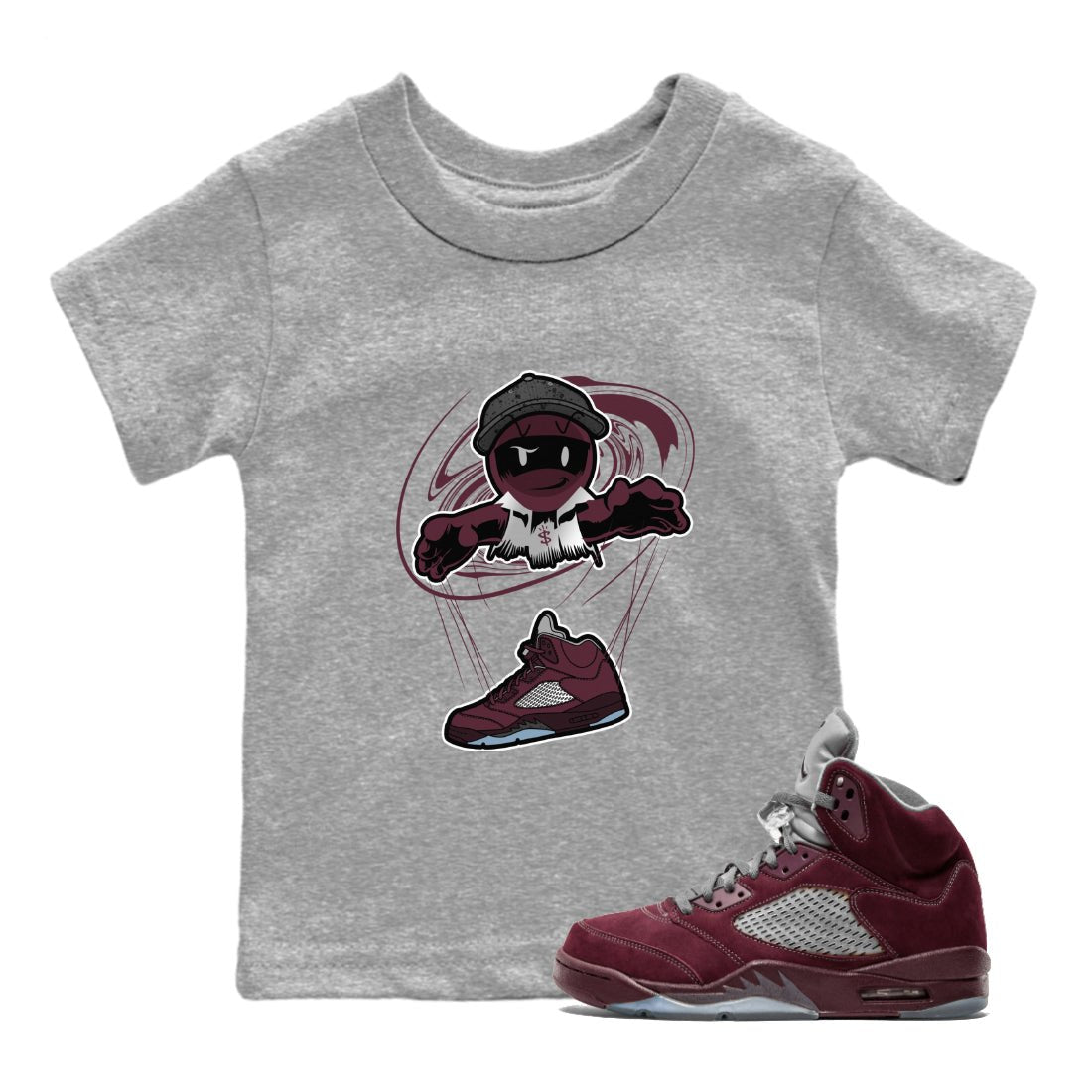 Air Jordan 5 Burgundy shirt to match jordans Marionette sneaker tees AJ5 Burgundy SNRT Sneaker Release Tees Baby Toddler Heather Grey 1 T-Shirt