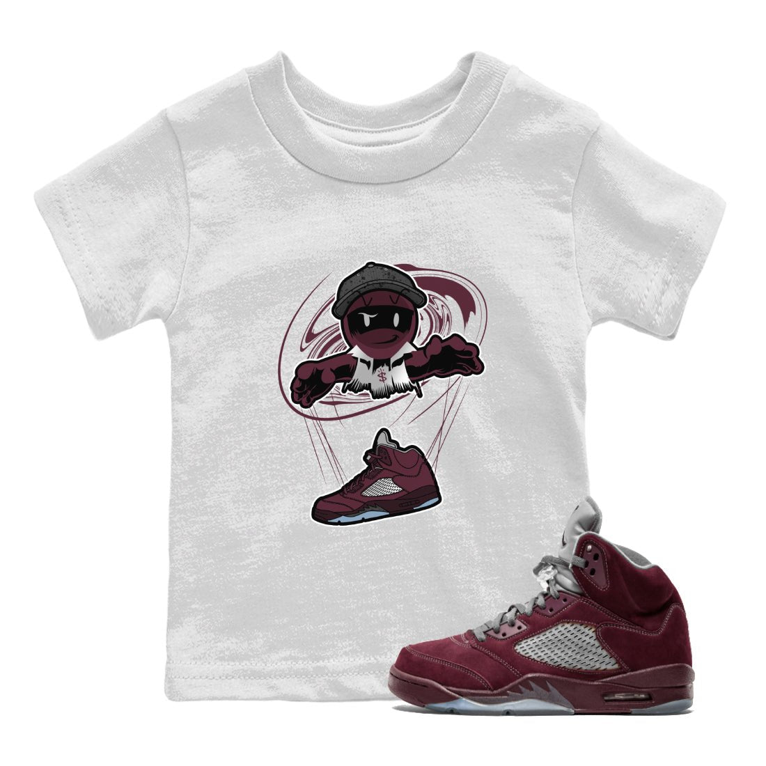 Air Jordan 5 Burgundy shirt to match jordans Marionette sneaker tees AJ5 Burgundy SNRT Sneaker Release Tees Baby Toddler White 1 T-Shirt