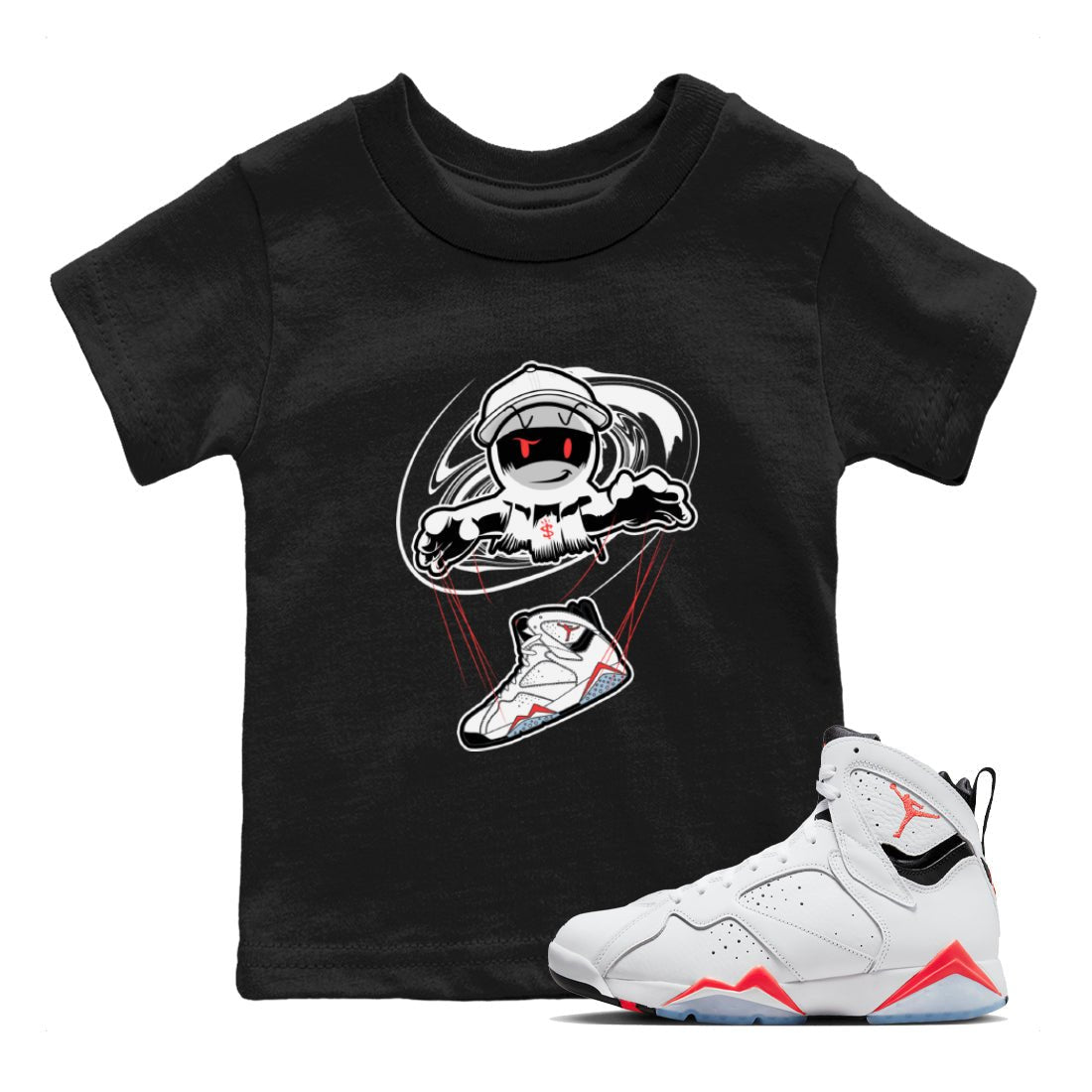 Air Jordan 7 White Infrared shirt to match jordans Marionette sneaker tees AJ7 White Infrared SNRT Sneaker Release Tees Baby Toddler Black 1 T-Shirt