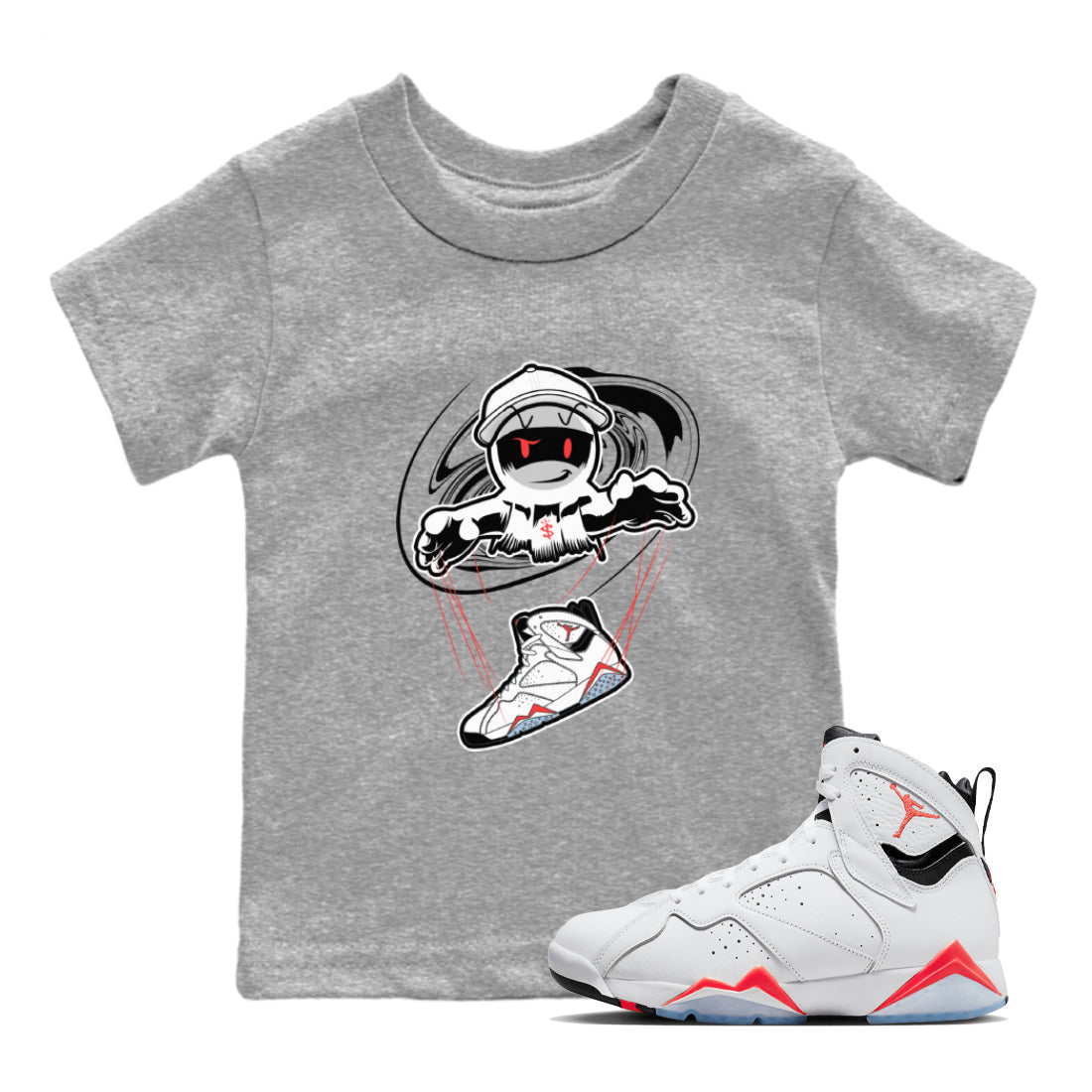 Air Jordan 7 White Infrared shirt to match jordans Marionette sneaker tees AJ7 White Infrared SNRT Sneaker Release Tees Baby Toddler Heather Grey 1 T-Shirt