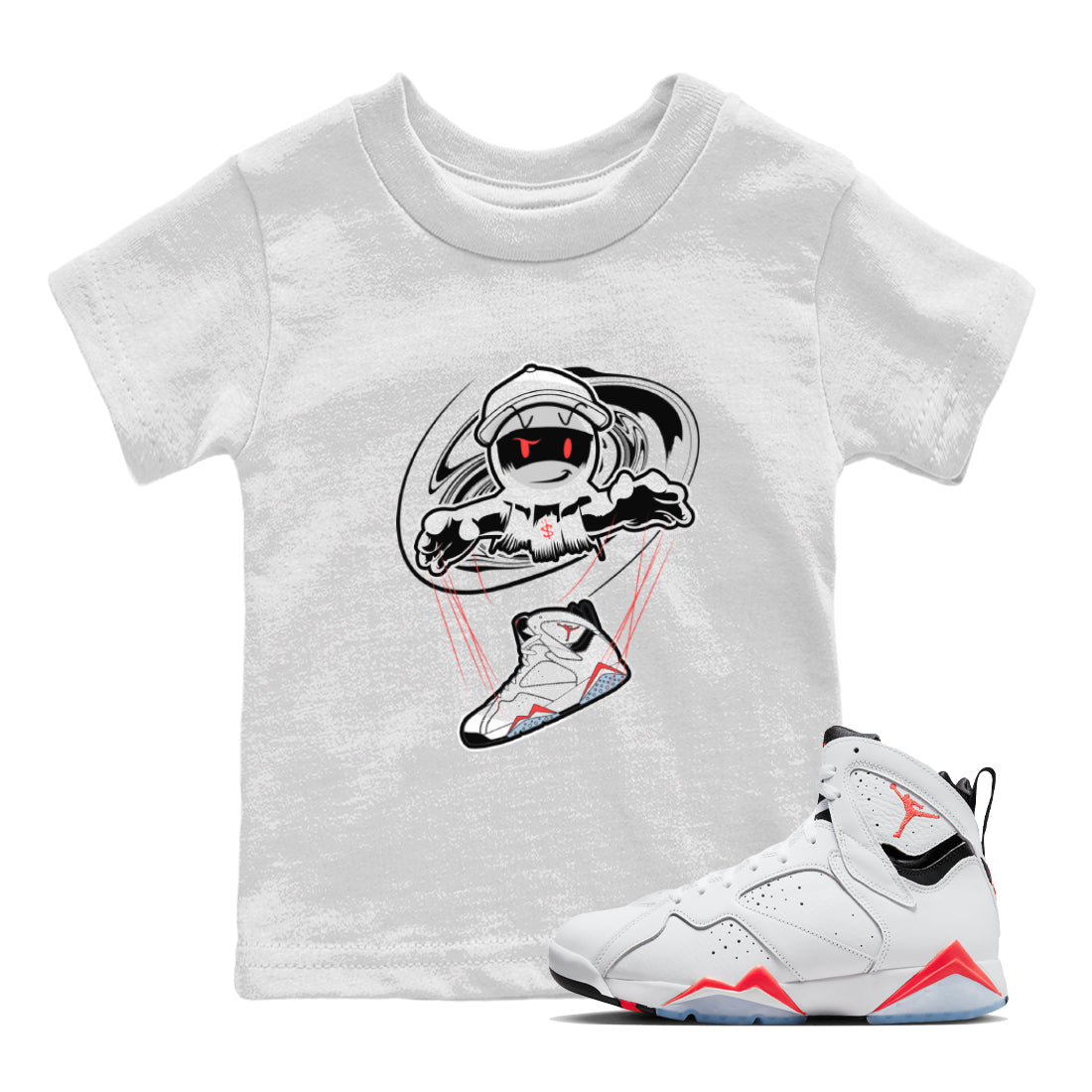 Air Jordan 7 White Infrared shirt to match jordans Marionette sneaker tees AJ7 White Infrared SNRT Sneaker Release Tees Baby Toddler White 1 T-Shirt