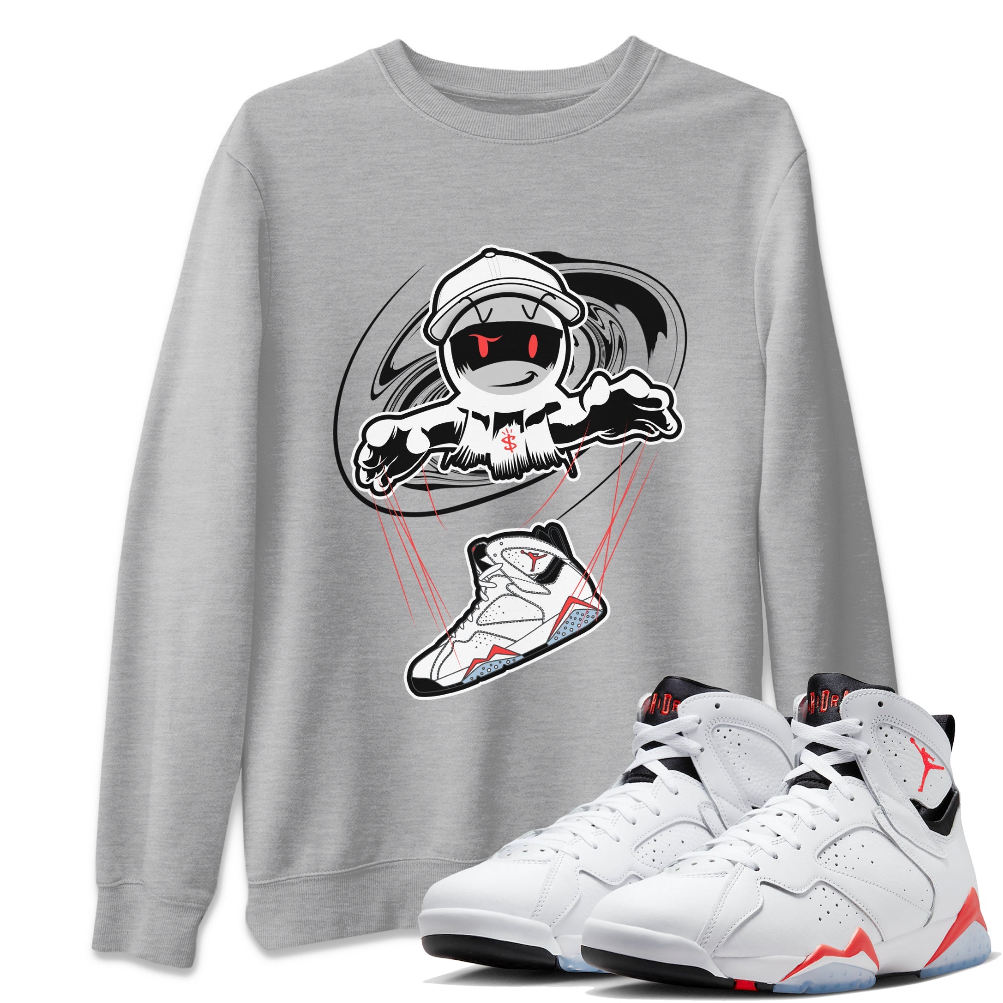 Air Jordan 7 White Infrared shirt to match jordans Marionette sneaker tees AJ7 White Infrared SNRT Sneaker Release Tees Unisex Heather Grey 1 T-Shirt