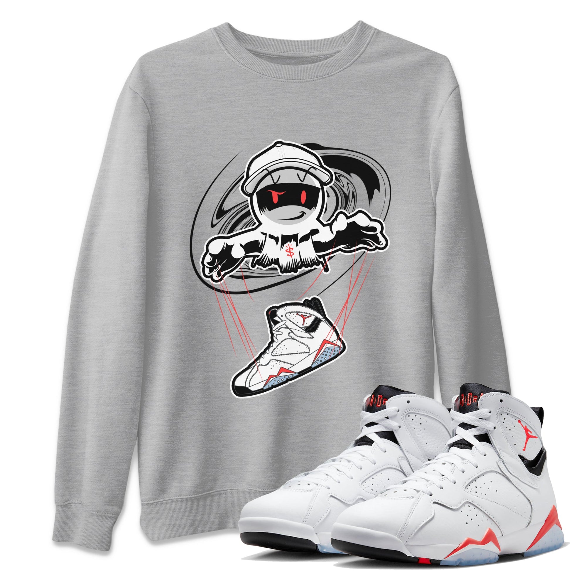 Air Jordan 7 White Infrared shirt to match jordans Marionette sneaker tees AJ7 White Infrared SNRT Sneaker Release Tees Unisex Heather Grey 1 T-Shirt