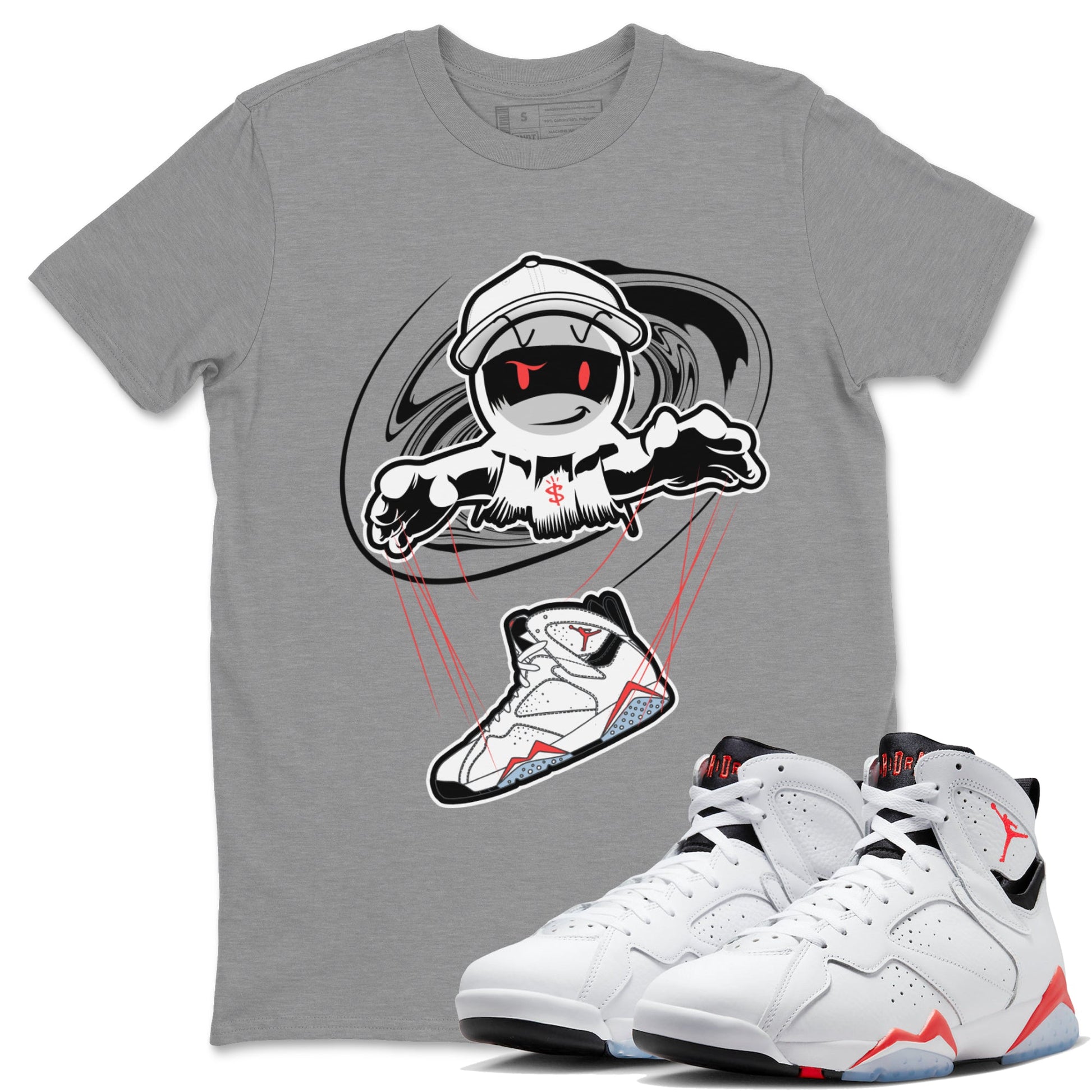 Air Jordan 7 White Infrared shirt to match jordans Marionette sneaker tees AJ7 White Infrared SNRT Sneaker Release Tees Unisex Heather Grey 1 T-Shirt