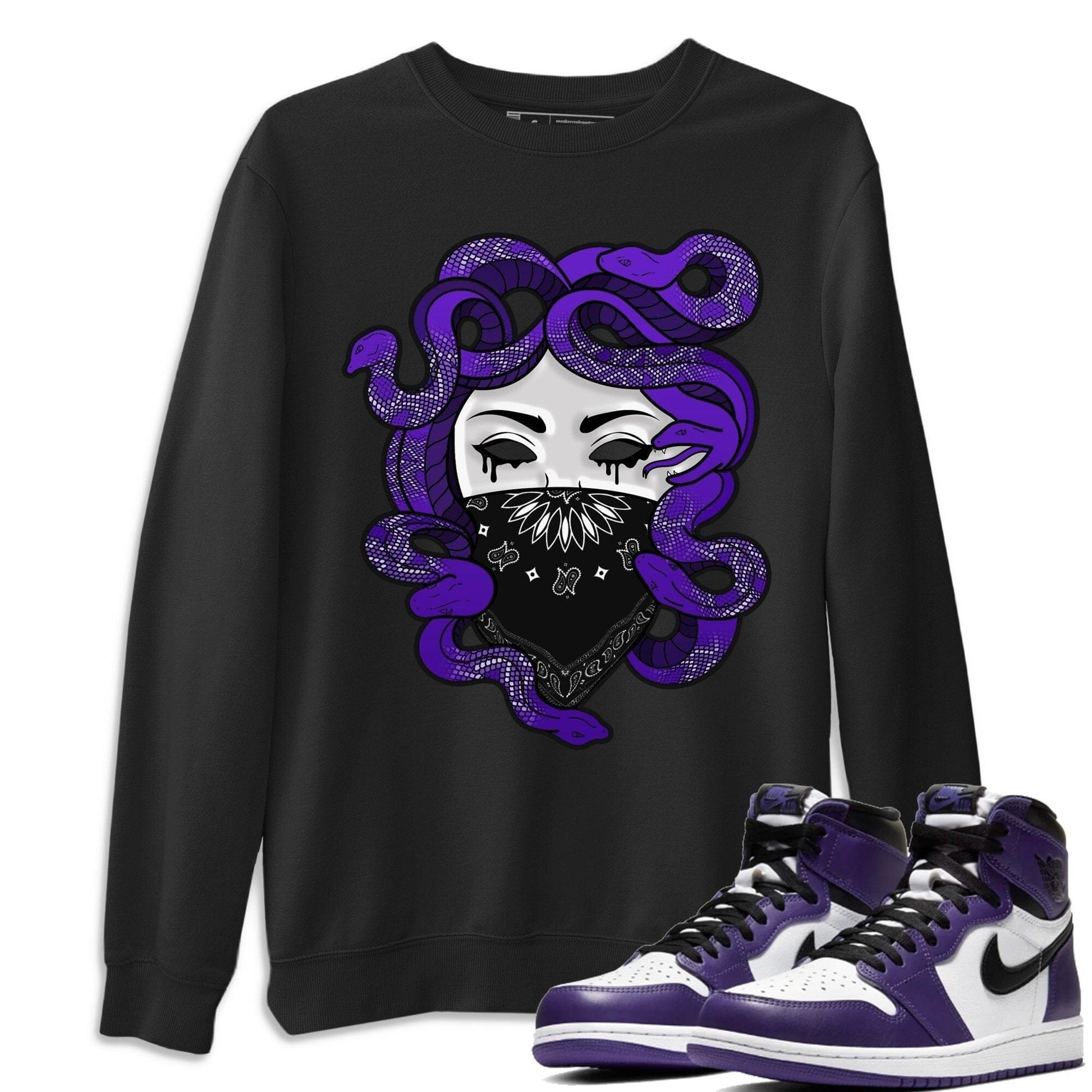 Jordan 1 Court Purple Sneaker Match Tees Medusa Sneaker Tees Jordan 1 Court Purple Sneaker Release Tees Unisex Shirts