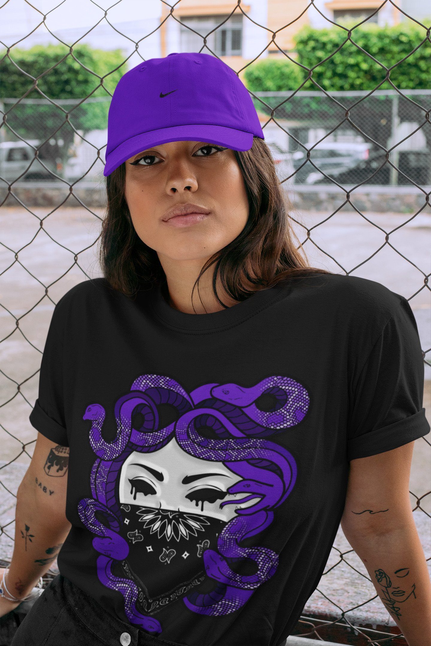 Jordan 1 Court Purple Sneaker Match Tees Medusa Sneaker Tees Jordan 1 Court Purple Sneaker Release Tees Unisex Shirts